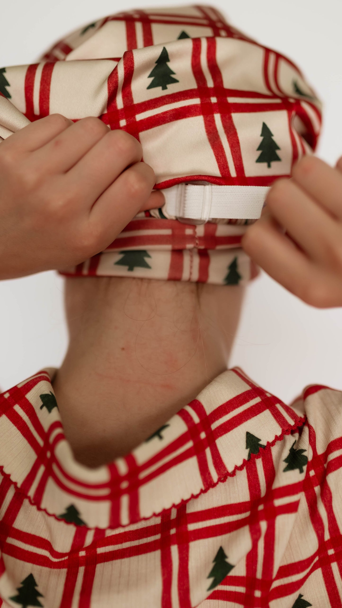 Kids Satin Bonnet in Christmas Plaid