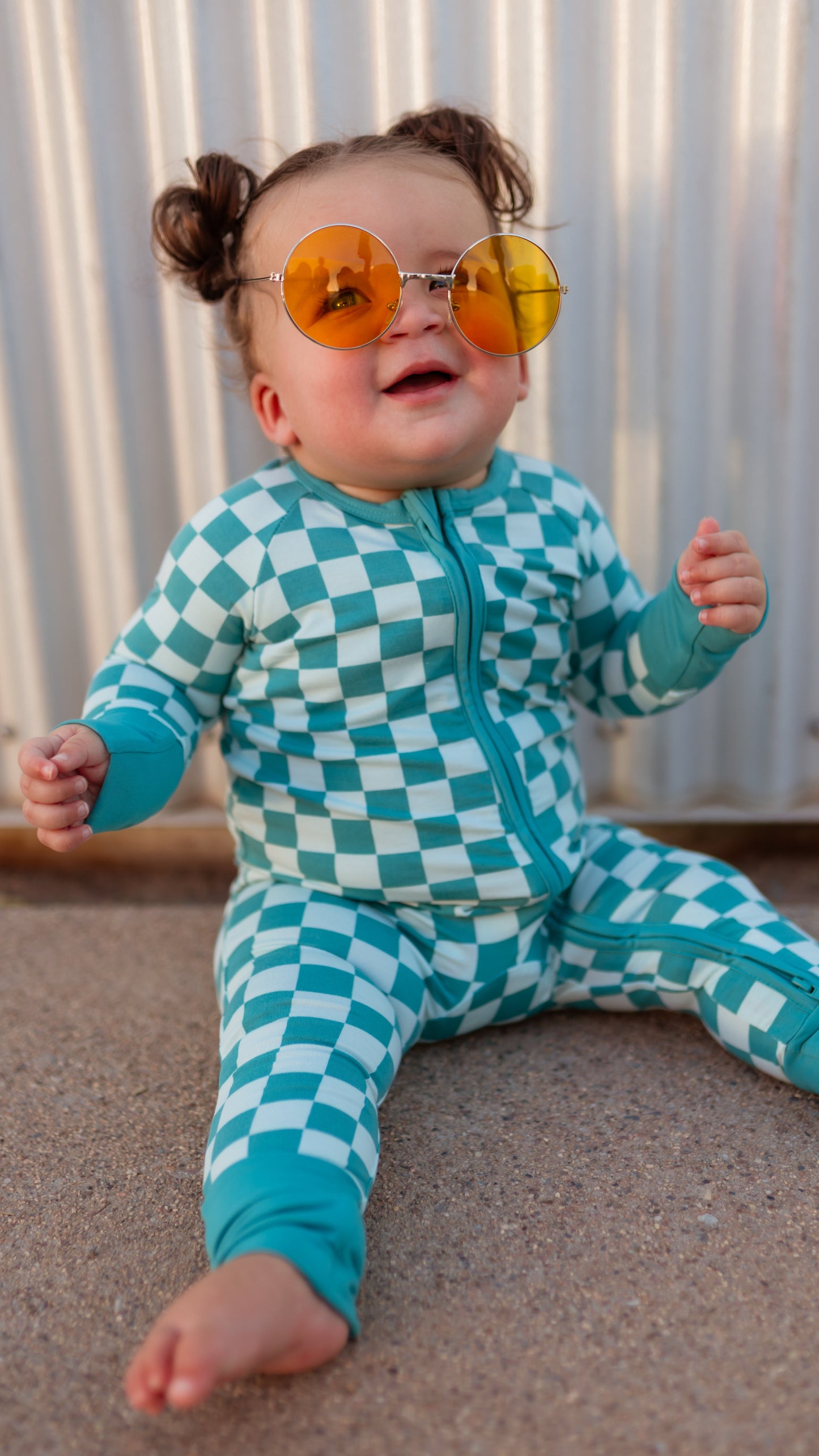 Infant Romper in Teal and Blue Checkered