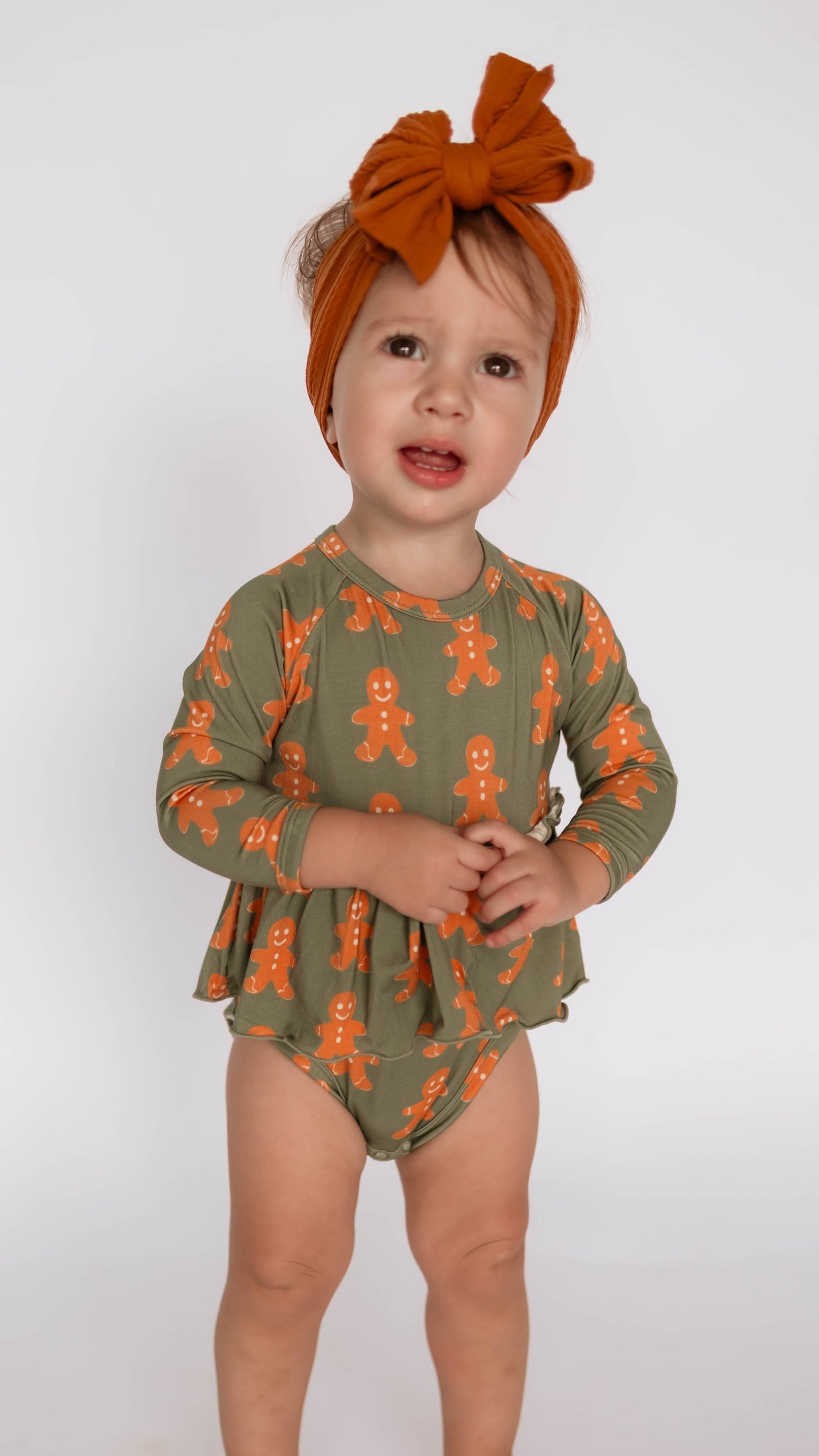 Infant Long Sleeve and Skirt Onesie in Gingerbreads