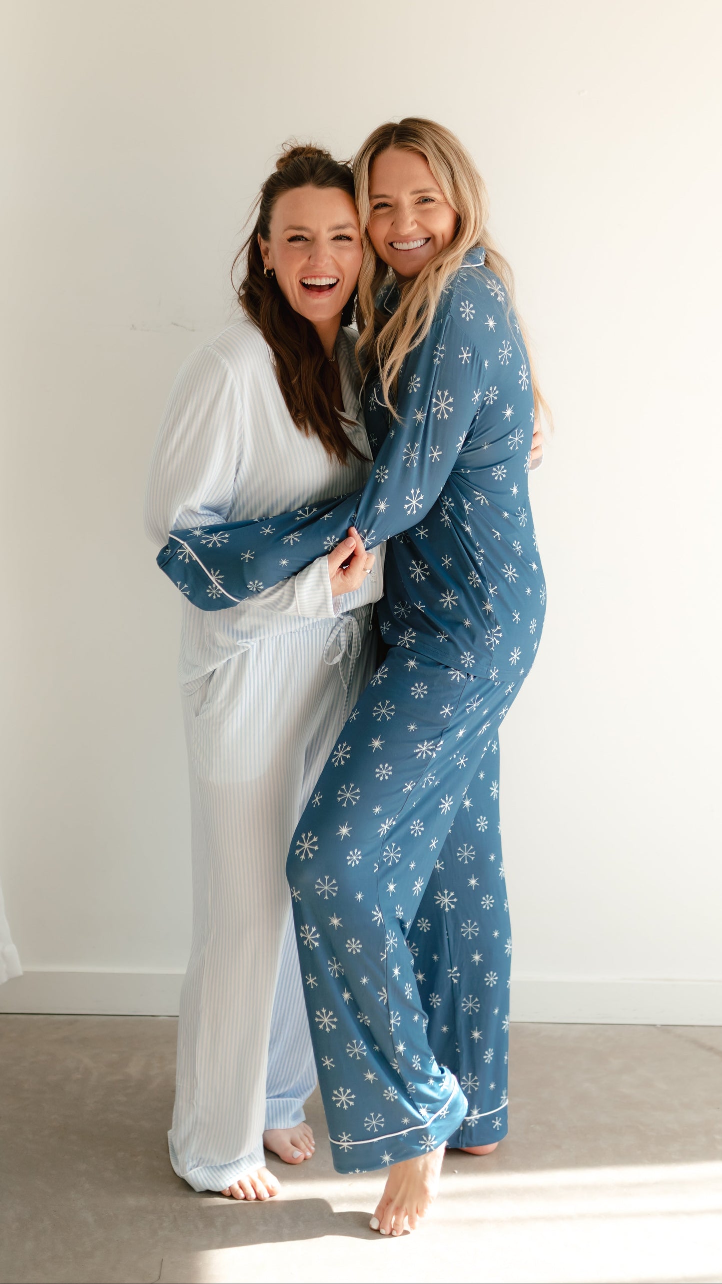 Women's Button Up Set In Blue Pin Stripes