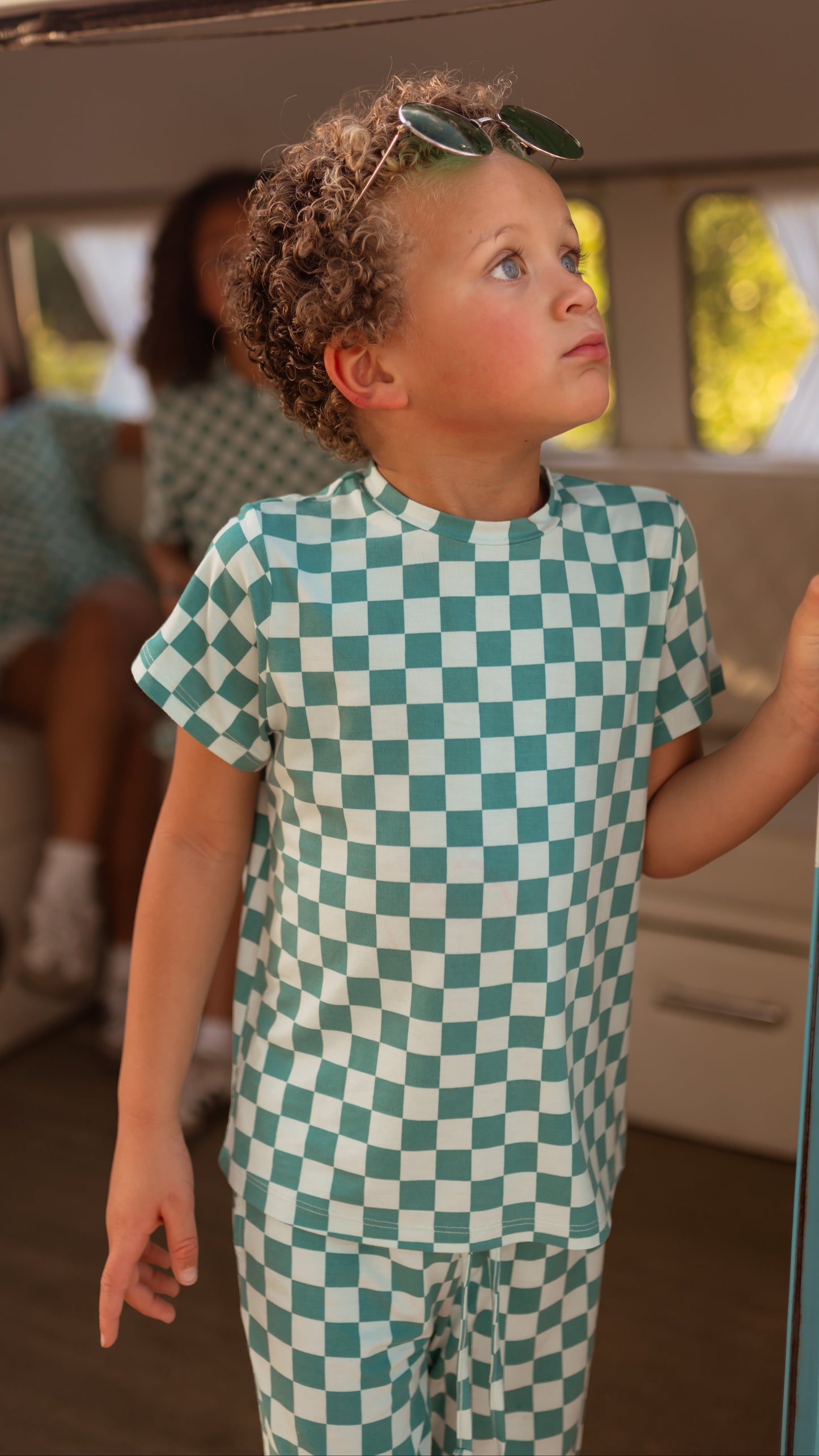 Youth Jogger Set In Teal and Blue Checkered