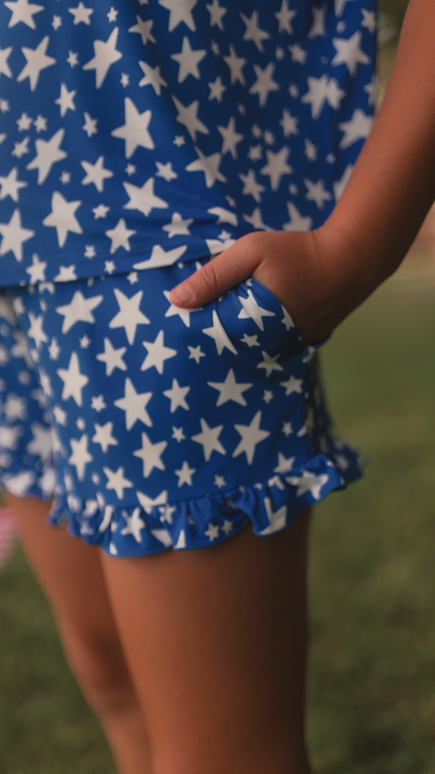 Girls Ruffle Set in Blue Stars