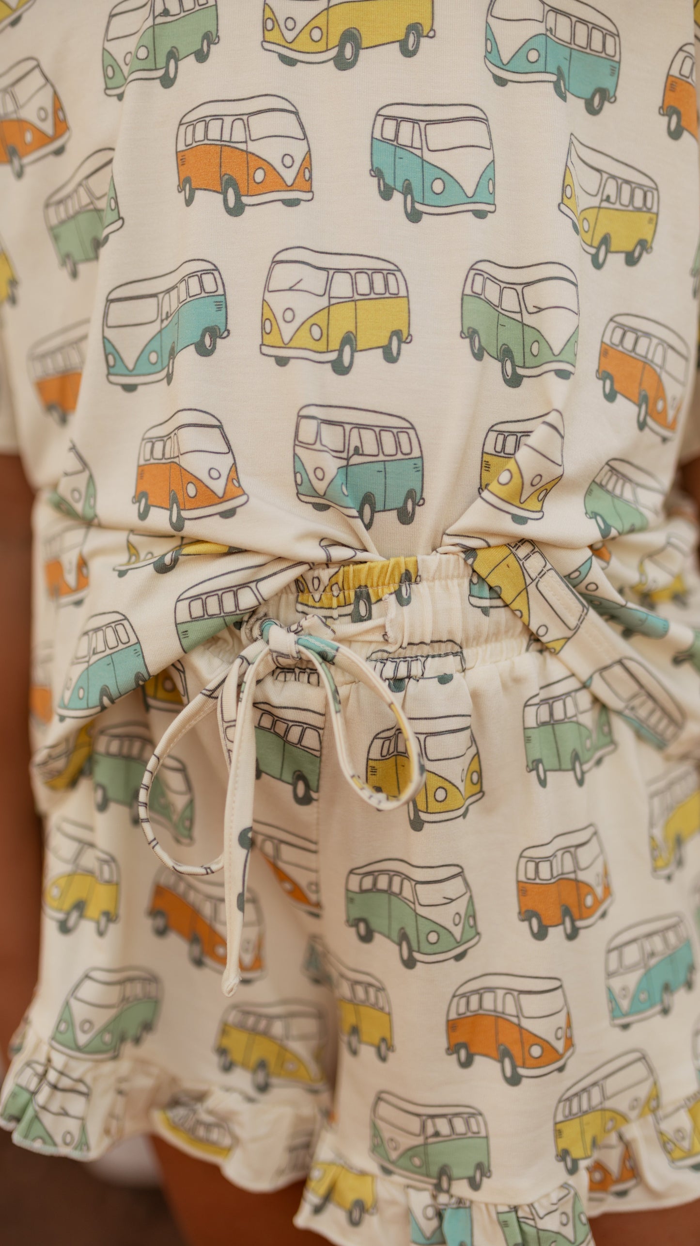 Girl's Ruffle Short Set in Groovy Bus