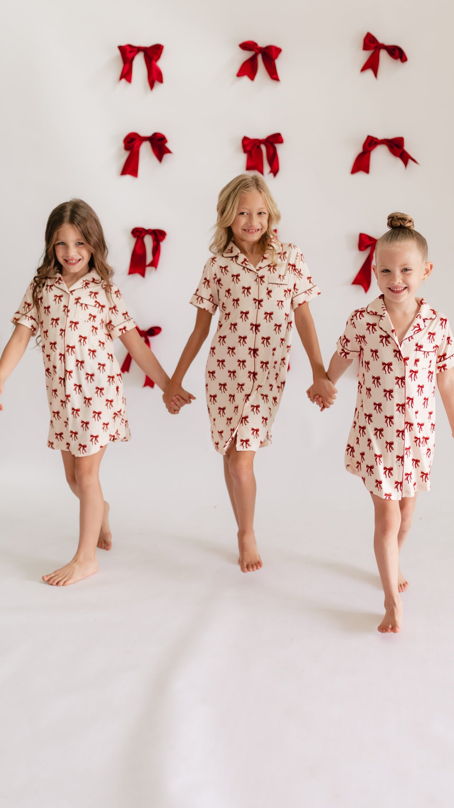 Girl's Button Down Ribbed Dress in Christmas Bows