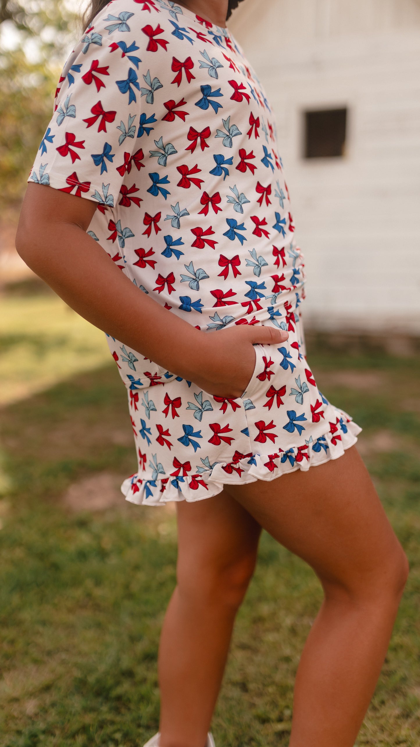 Girls Ruffle Set in Red, White, & Bows