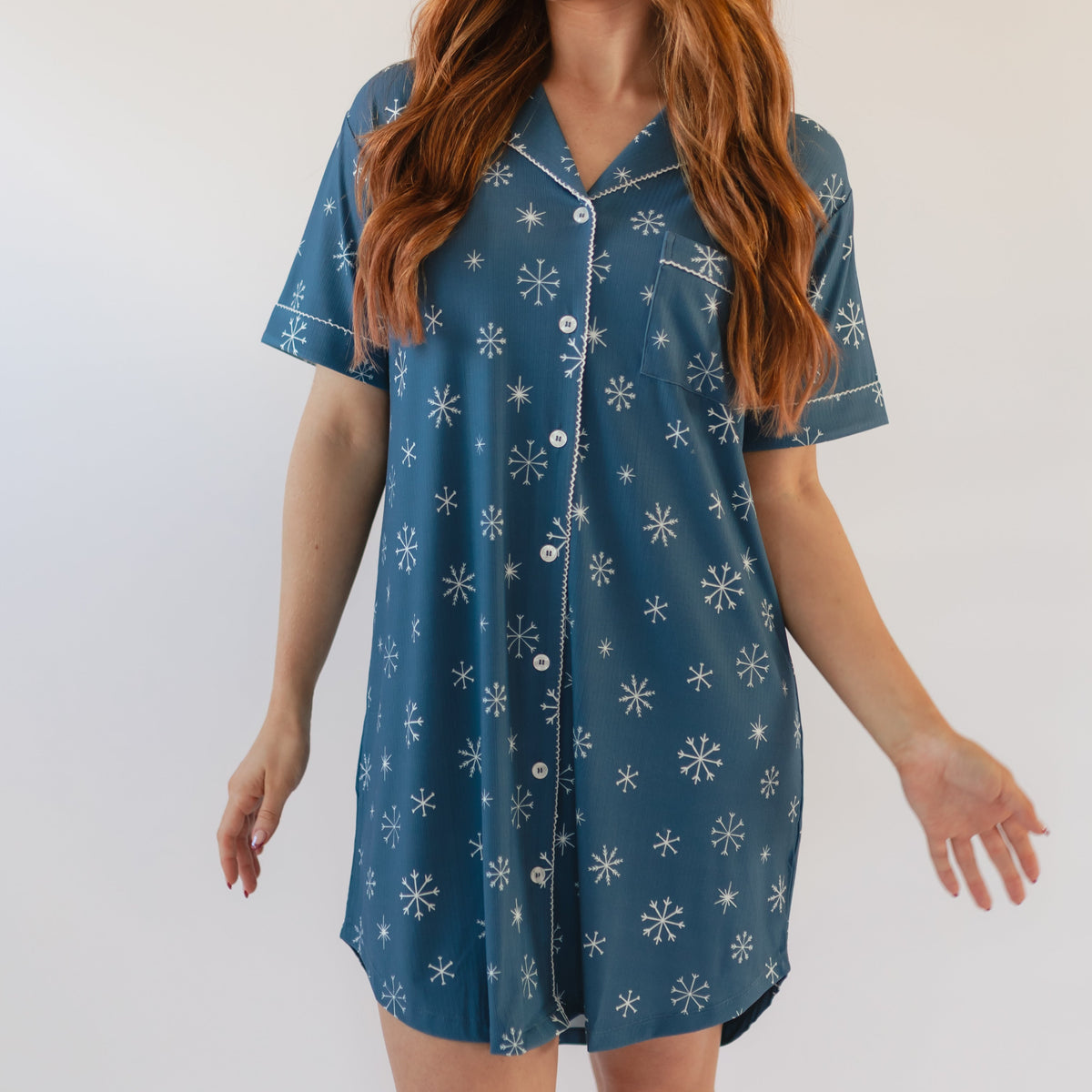 Women's Ribbed Button Down Dress In Snowflakes – Silks