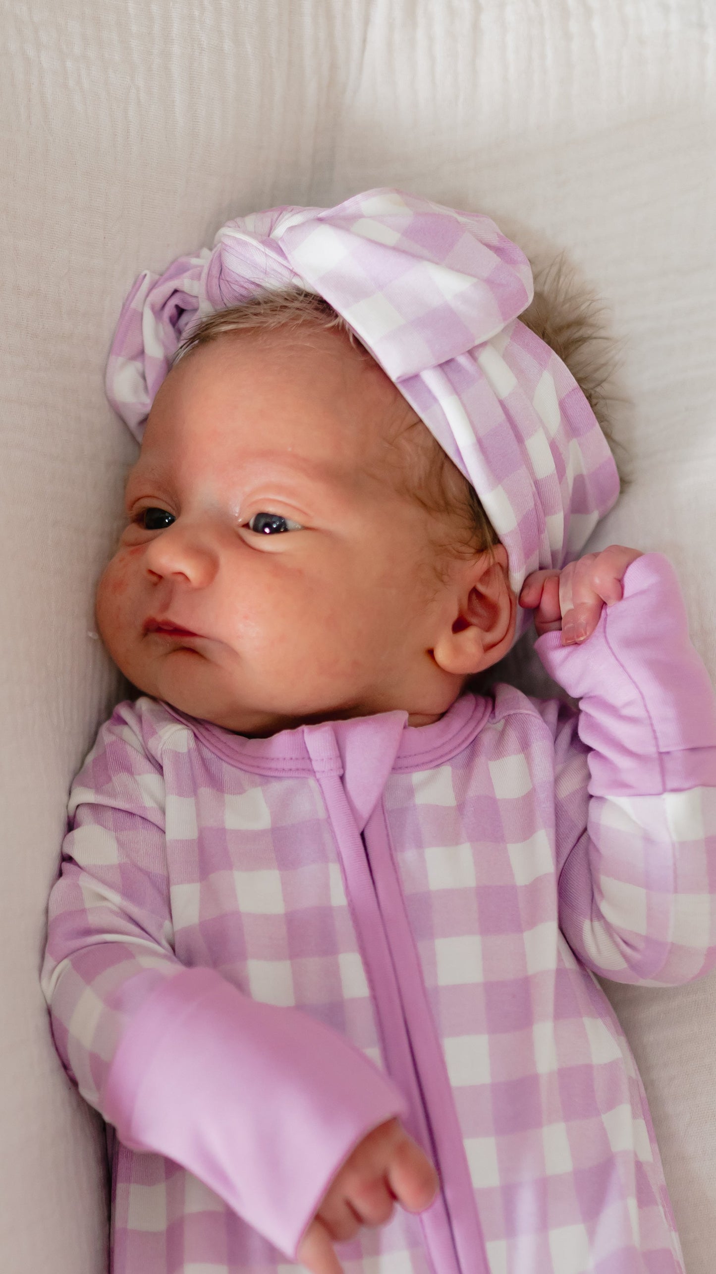 Infant Knot Head Bow in Purple Gingham
