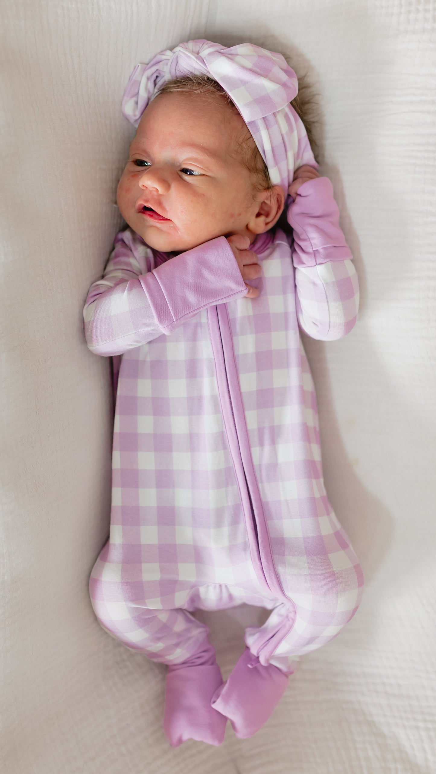 Infant Romper in Purple Gingham