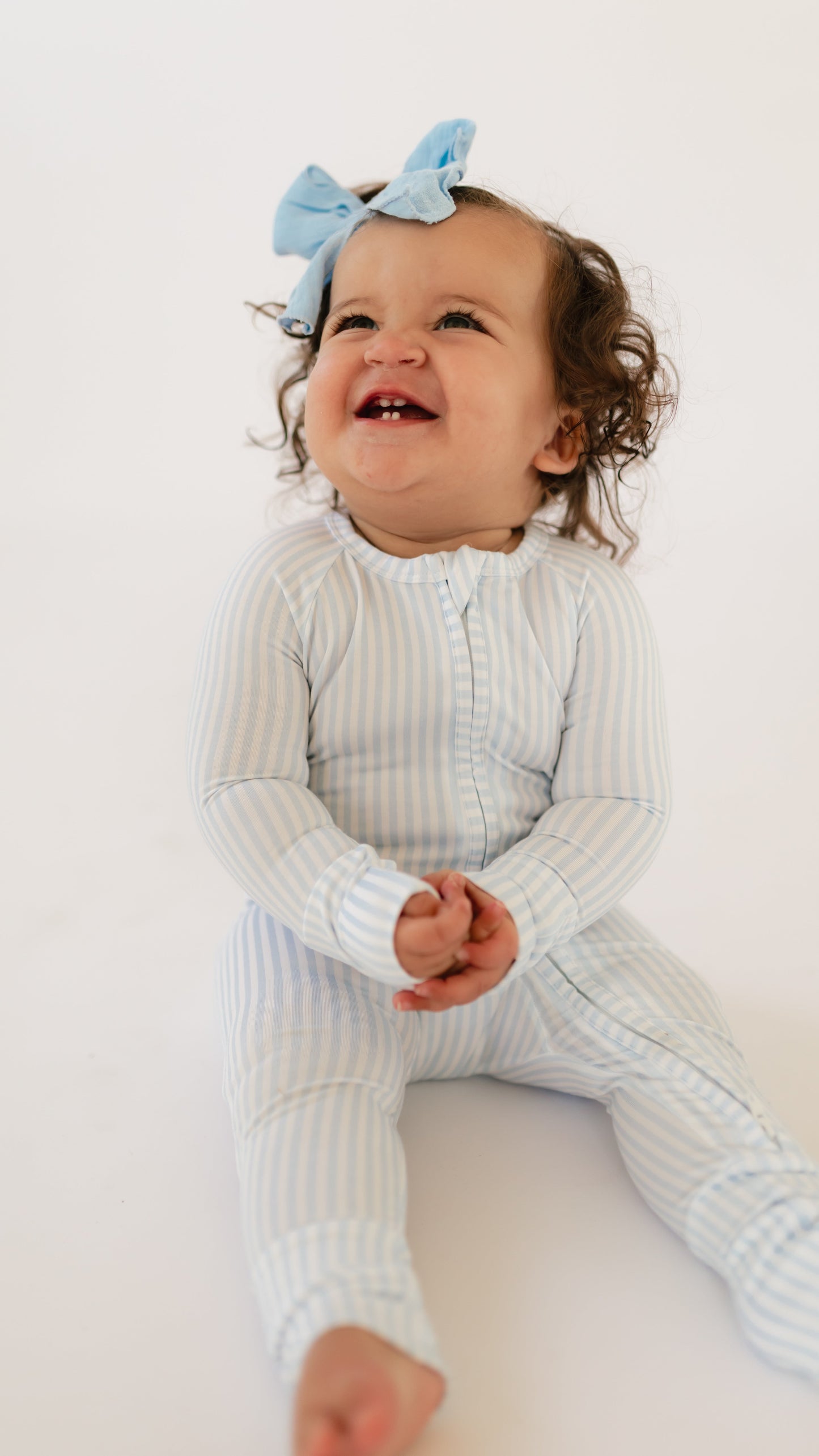 Infant Romper in Blue Pin Stripes