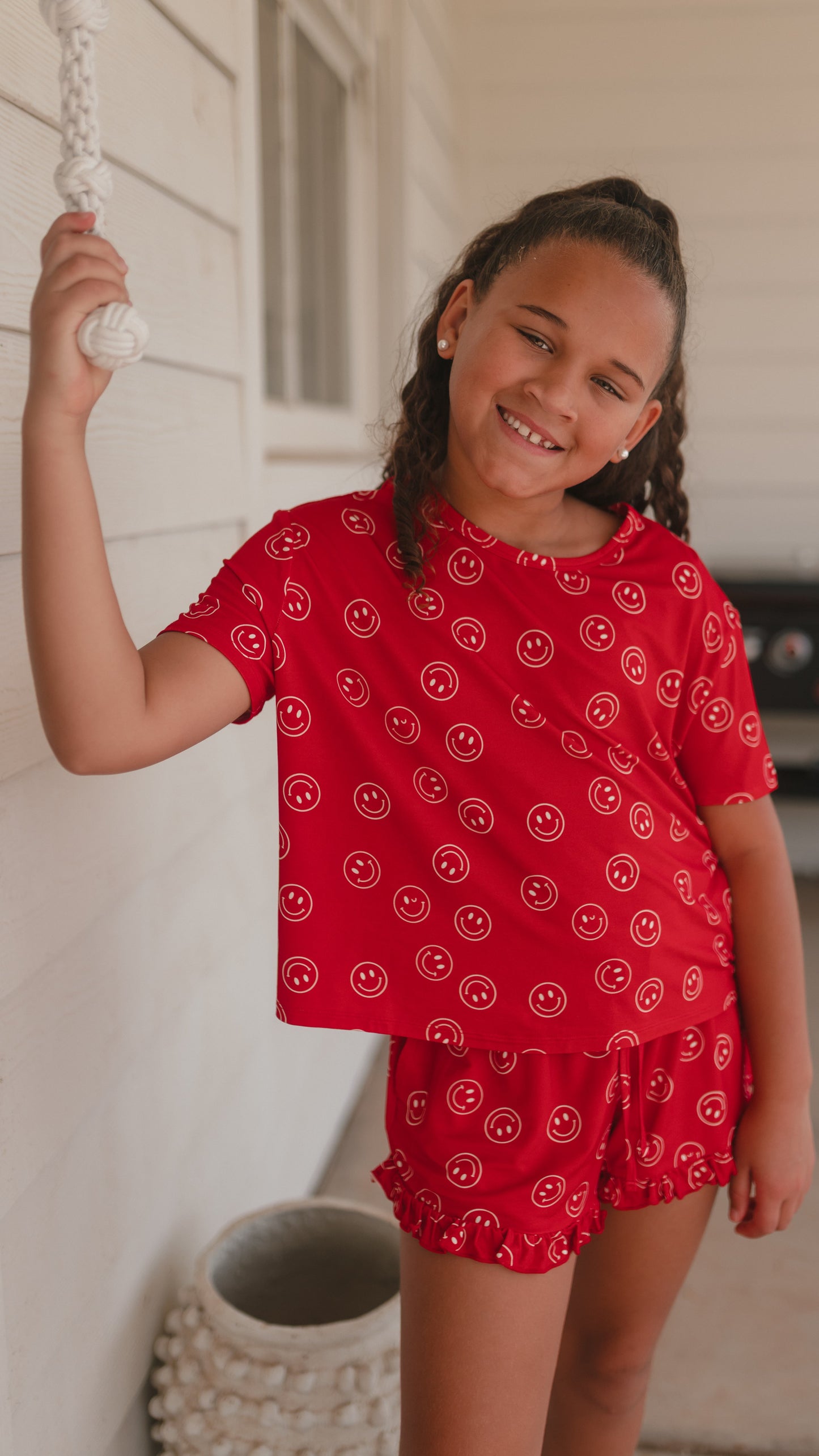 Girls Ruffle Set in Red Smileys