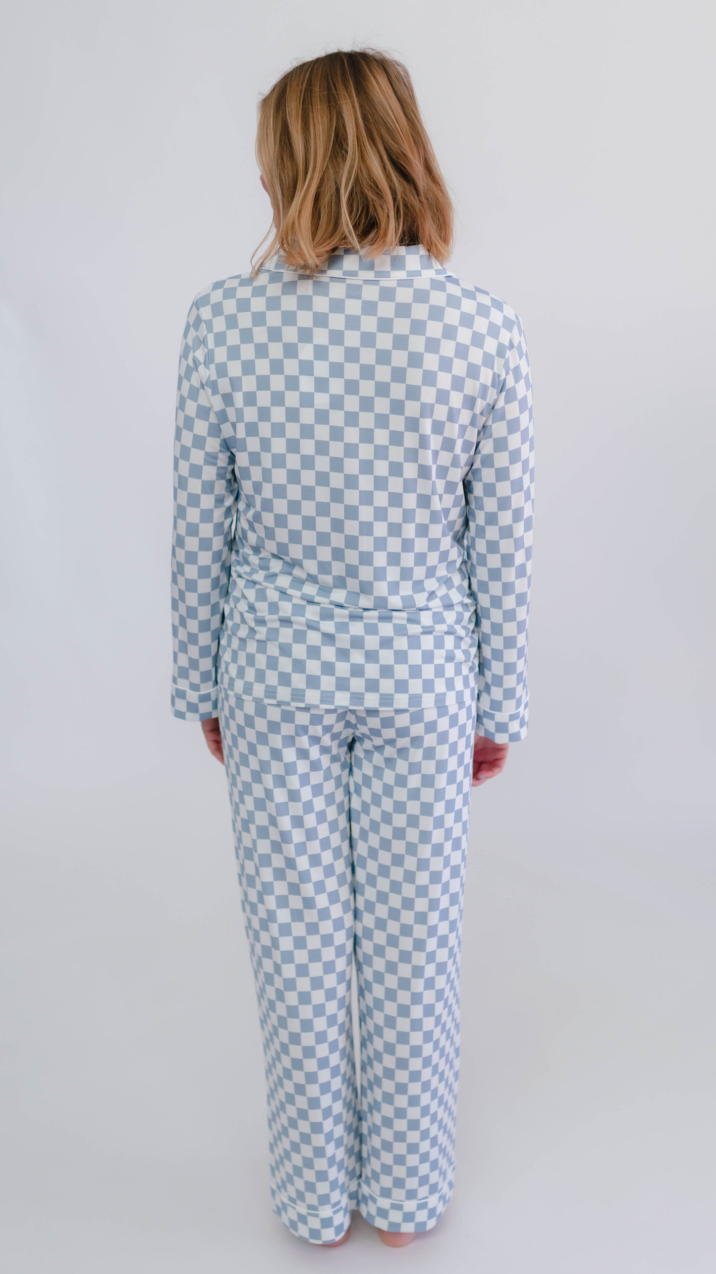 Women's Button Up Set In Cornflower Blue Checkered