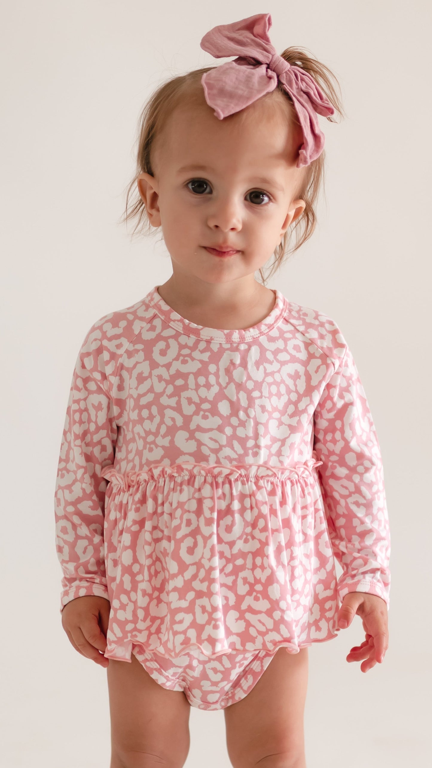 Infant Long Sleeve and Skirt Onesie in Pink Leopard