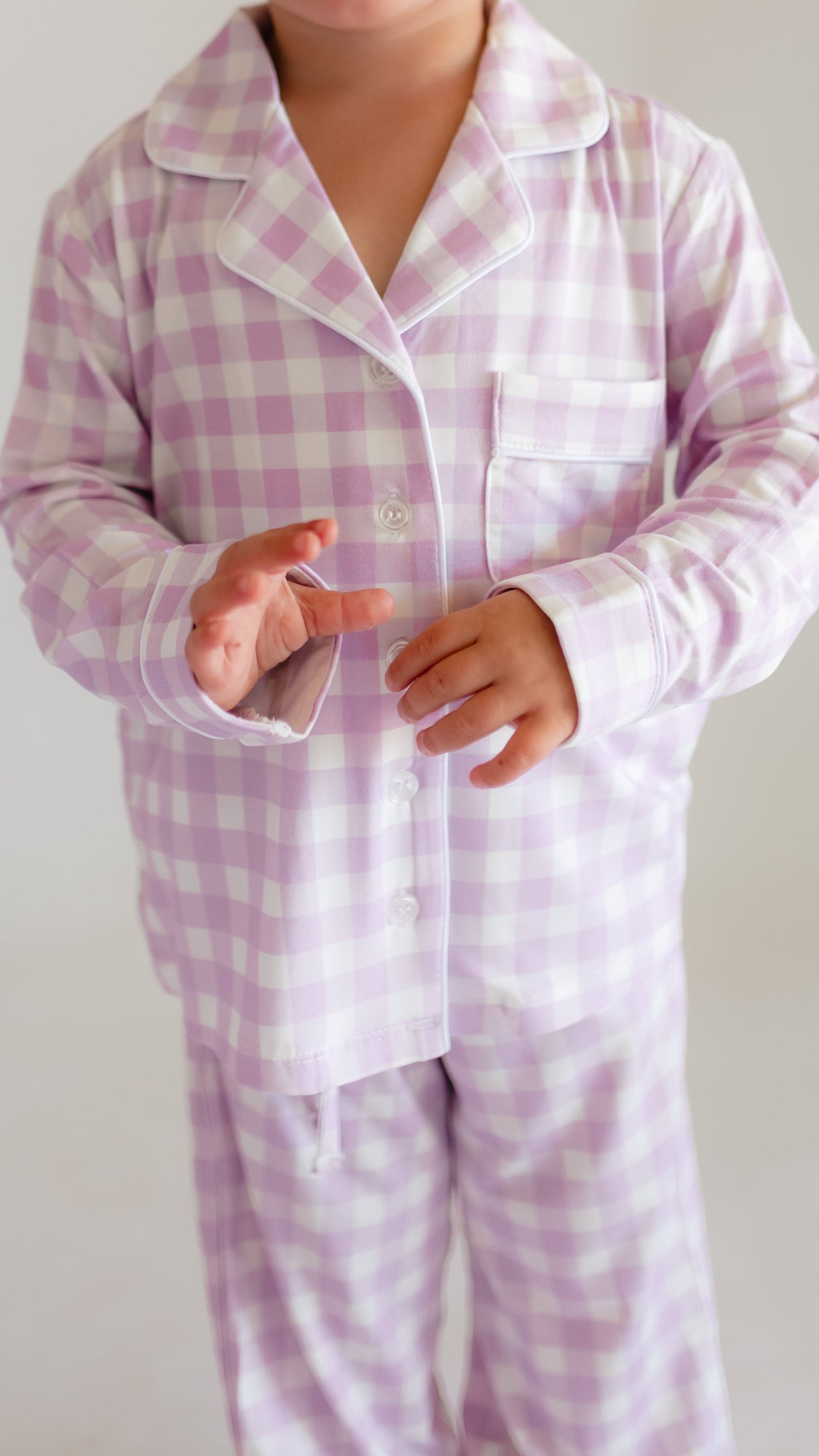 Girl's Button Up Set in Purple Gingham