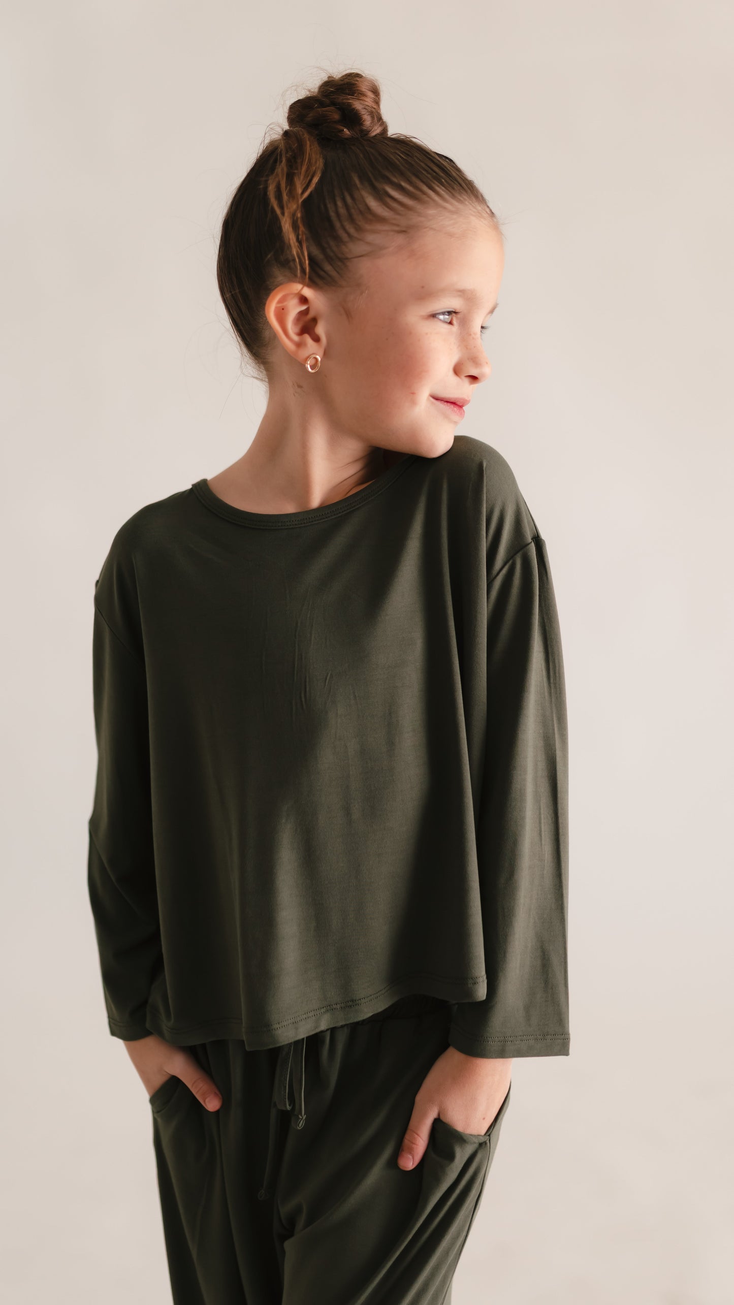 Girl's Long Sleeve and Pants Set in Emerald Green