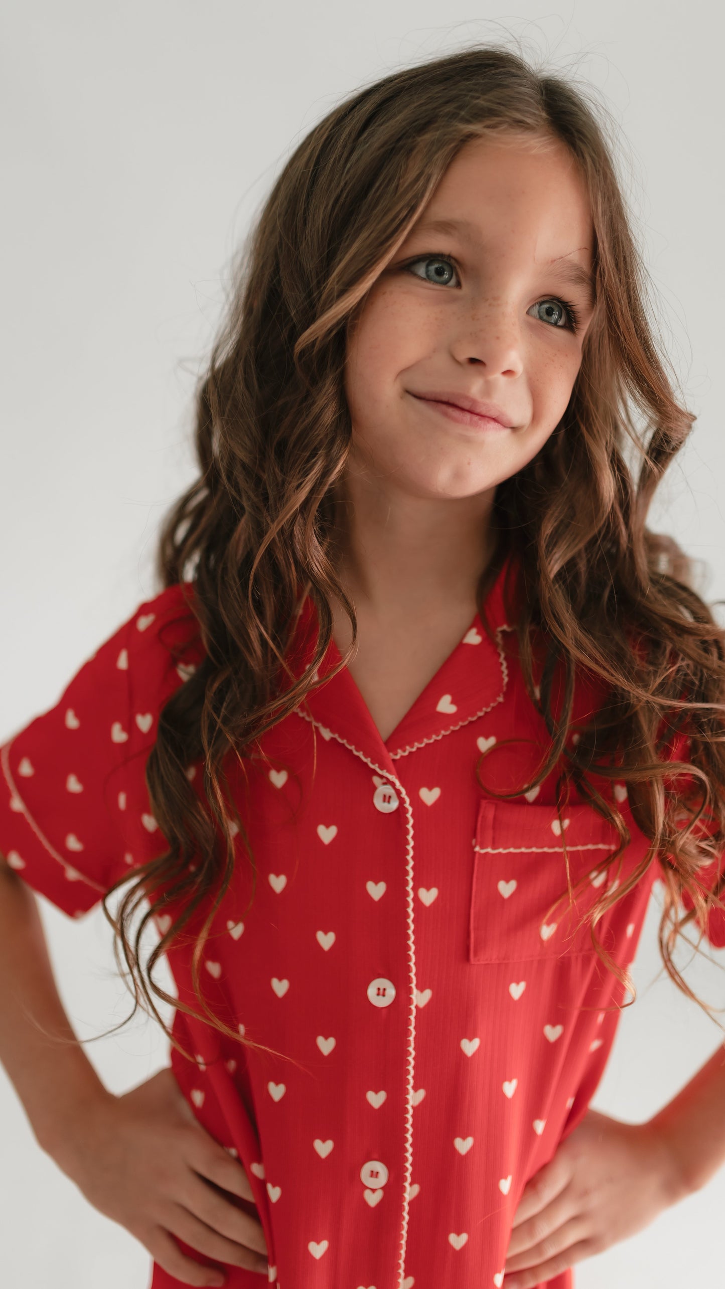 Girl's Button Down Ribbed Dress in Valentine Hearts