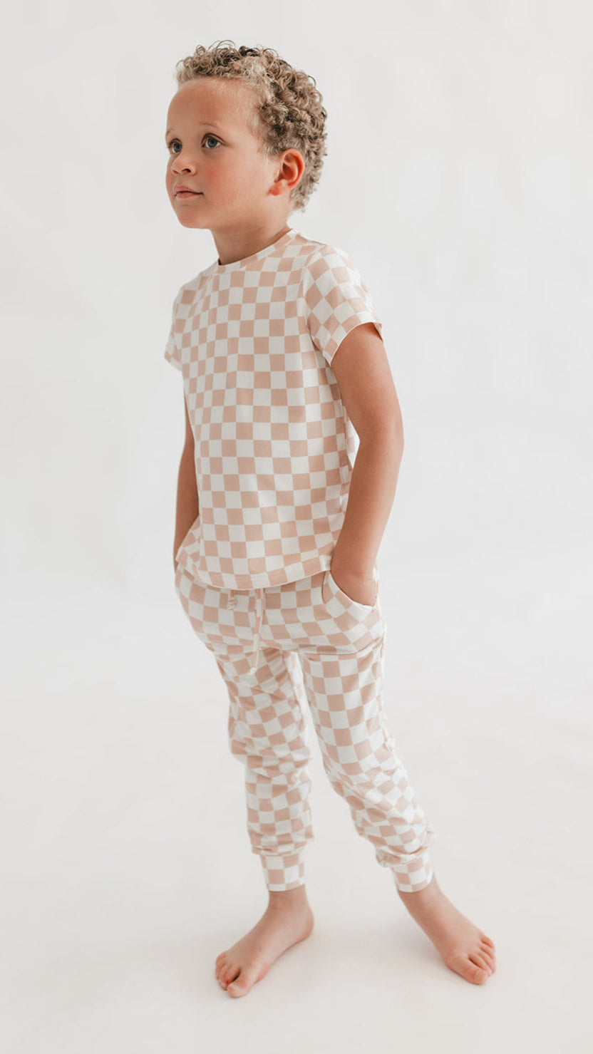 Youth Jogger Set In Neutral Checkered