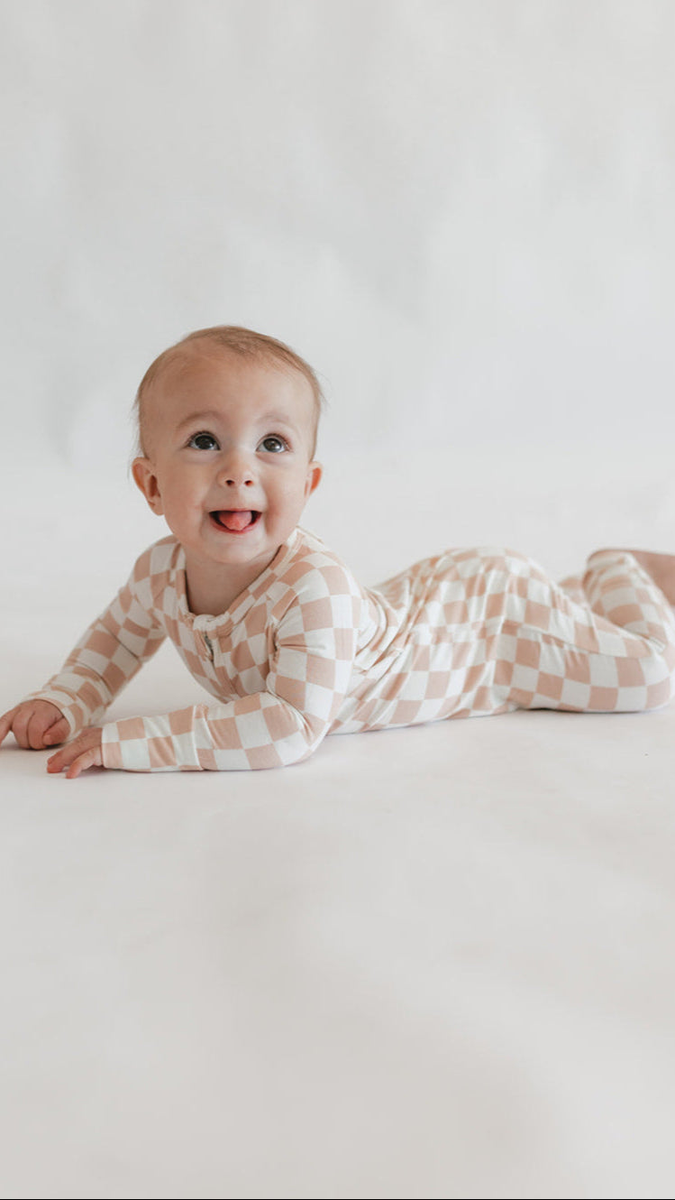 Infant Romper in Neutral Checkered