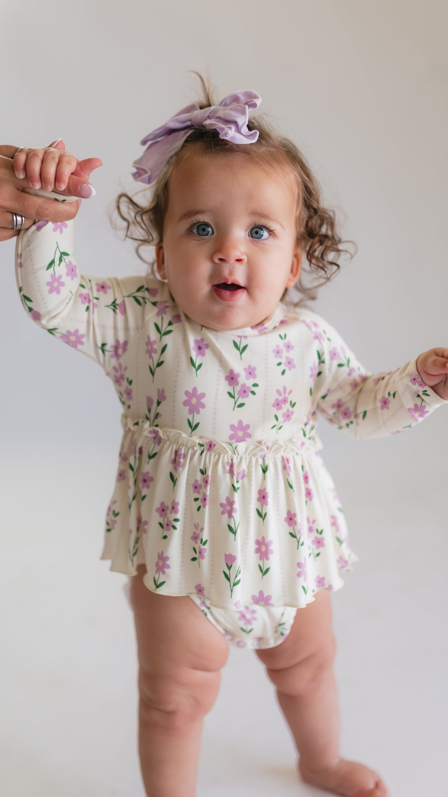 Infant Long Sleeve and Skirt Onesie in Purple Floral