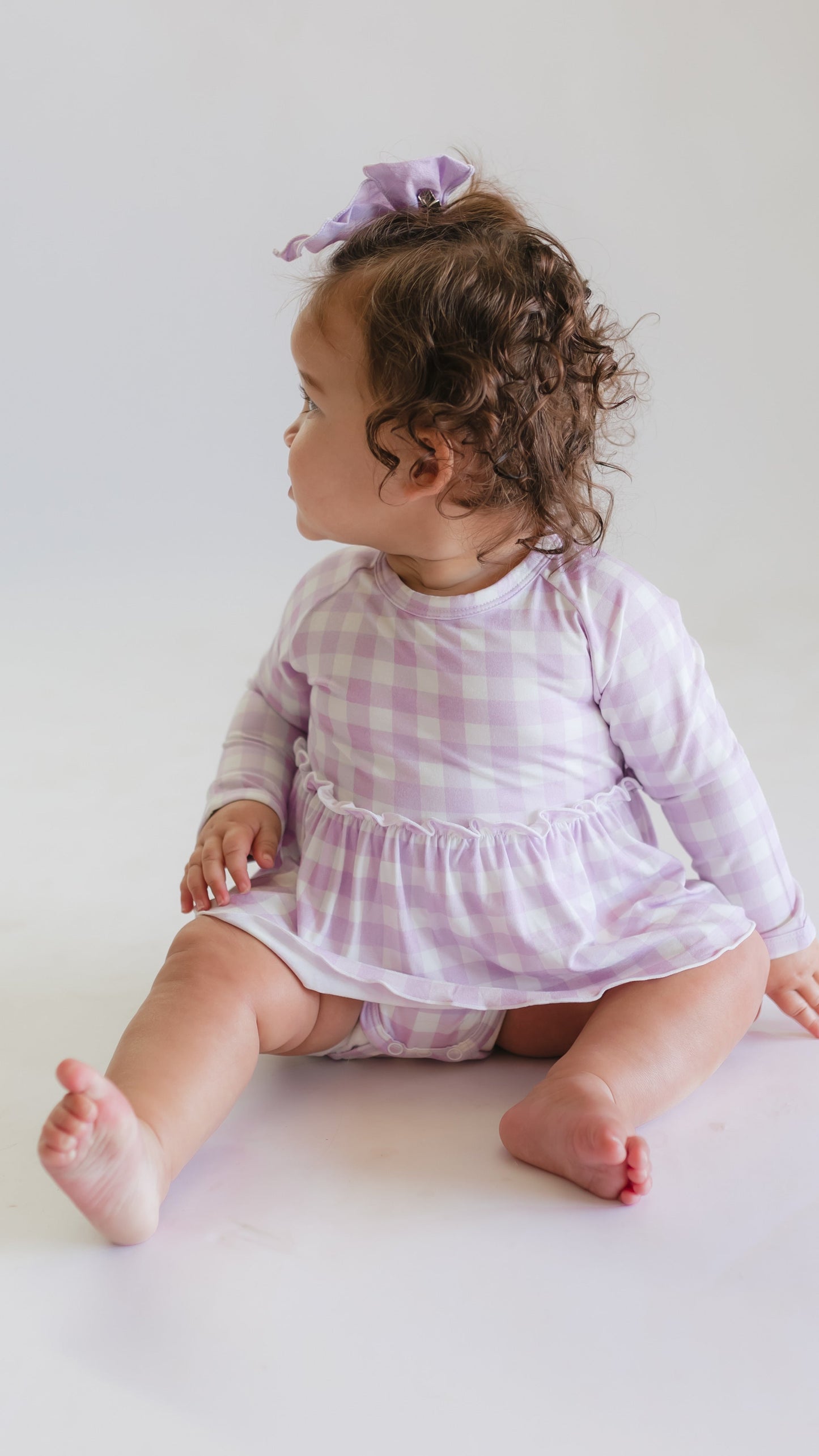 Infant Long Sleeve and Skirt Onesie in Purple Gingham