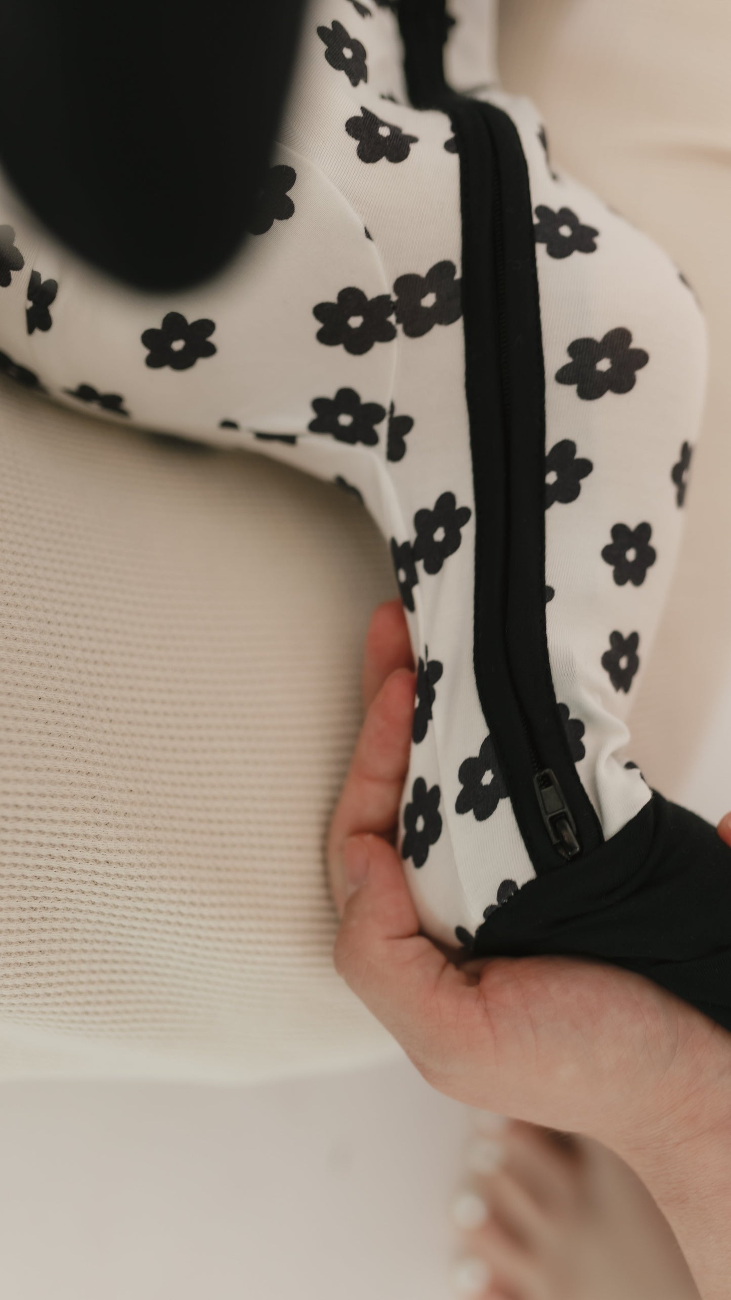 Infant Romper in Black & White Flowers