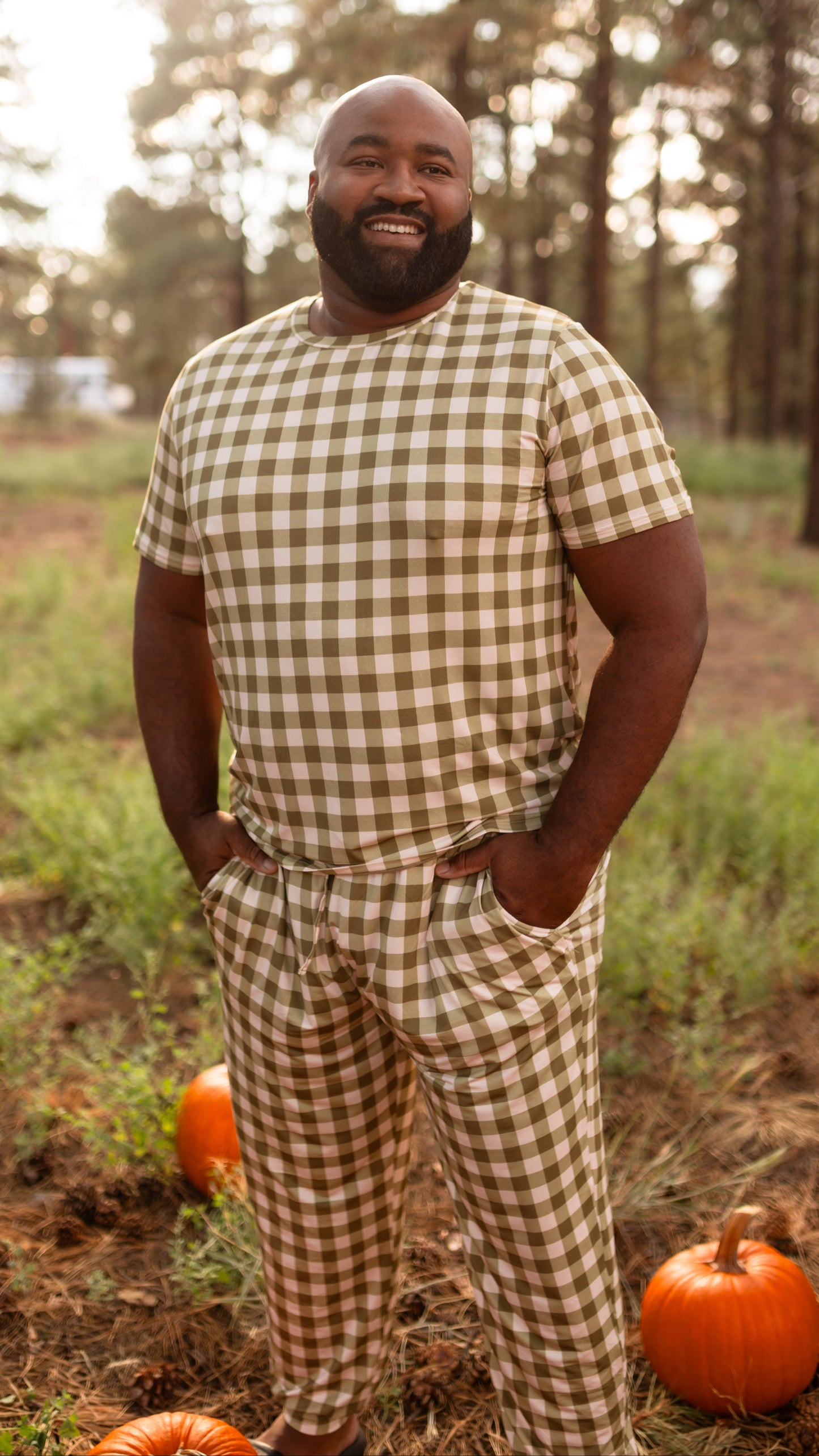 Adult Jogger Set In Green Gingham