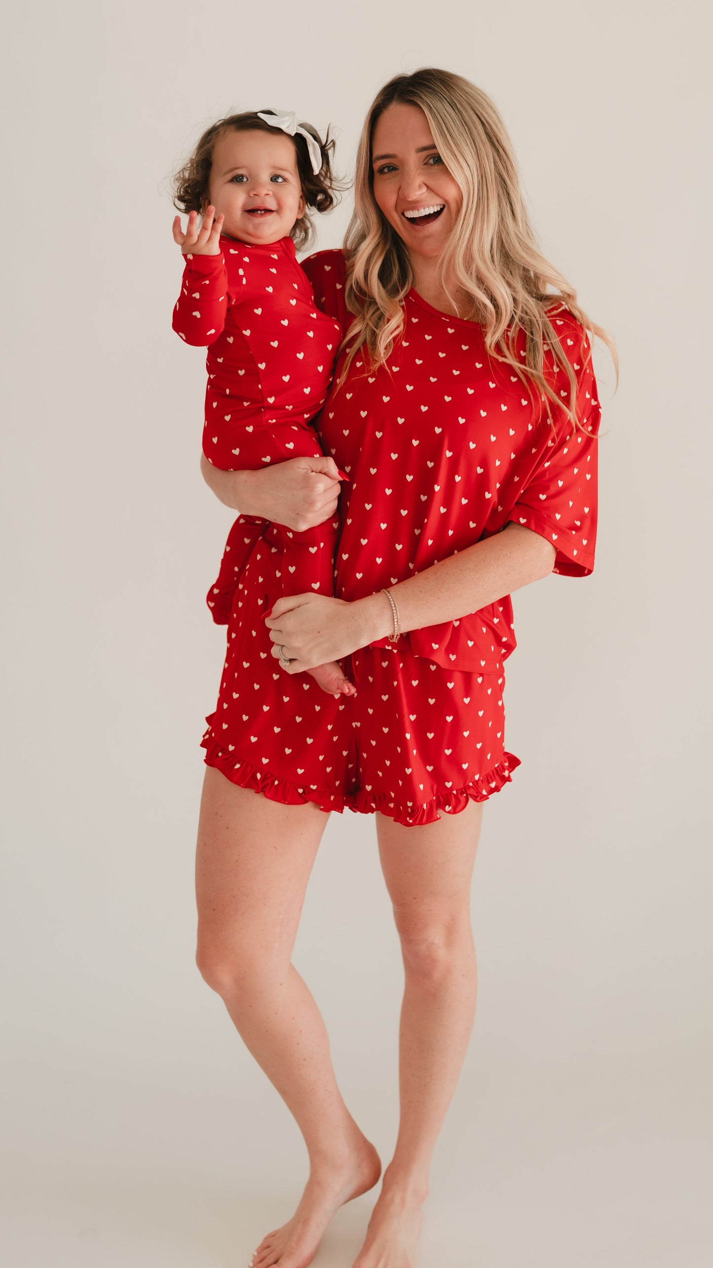 Women's Ruffle Short Set in Valentine Hearts