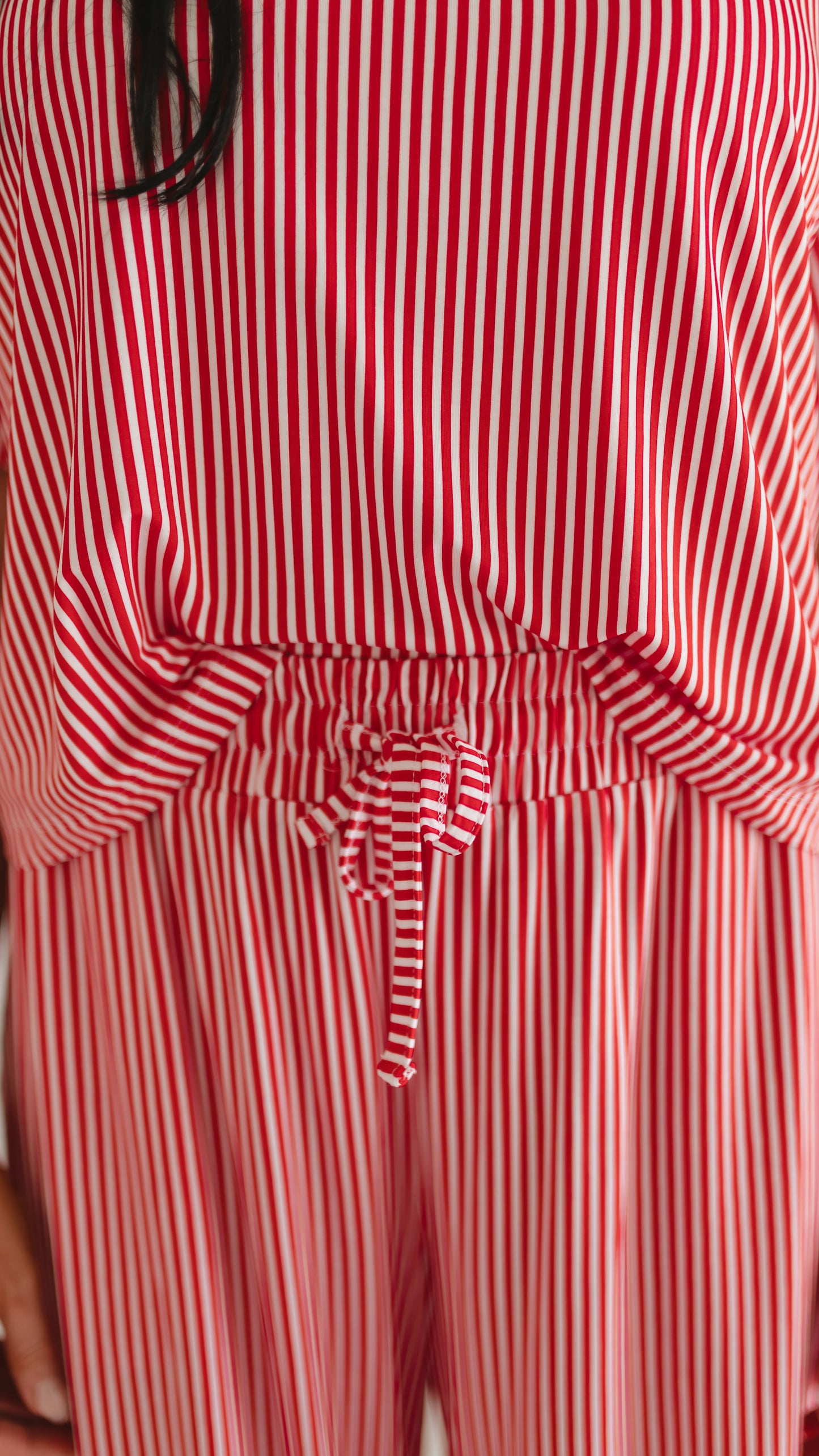 Women's T-Shirt and Pants Set in Red Pin Stripes