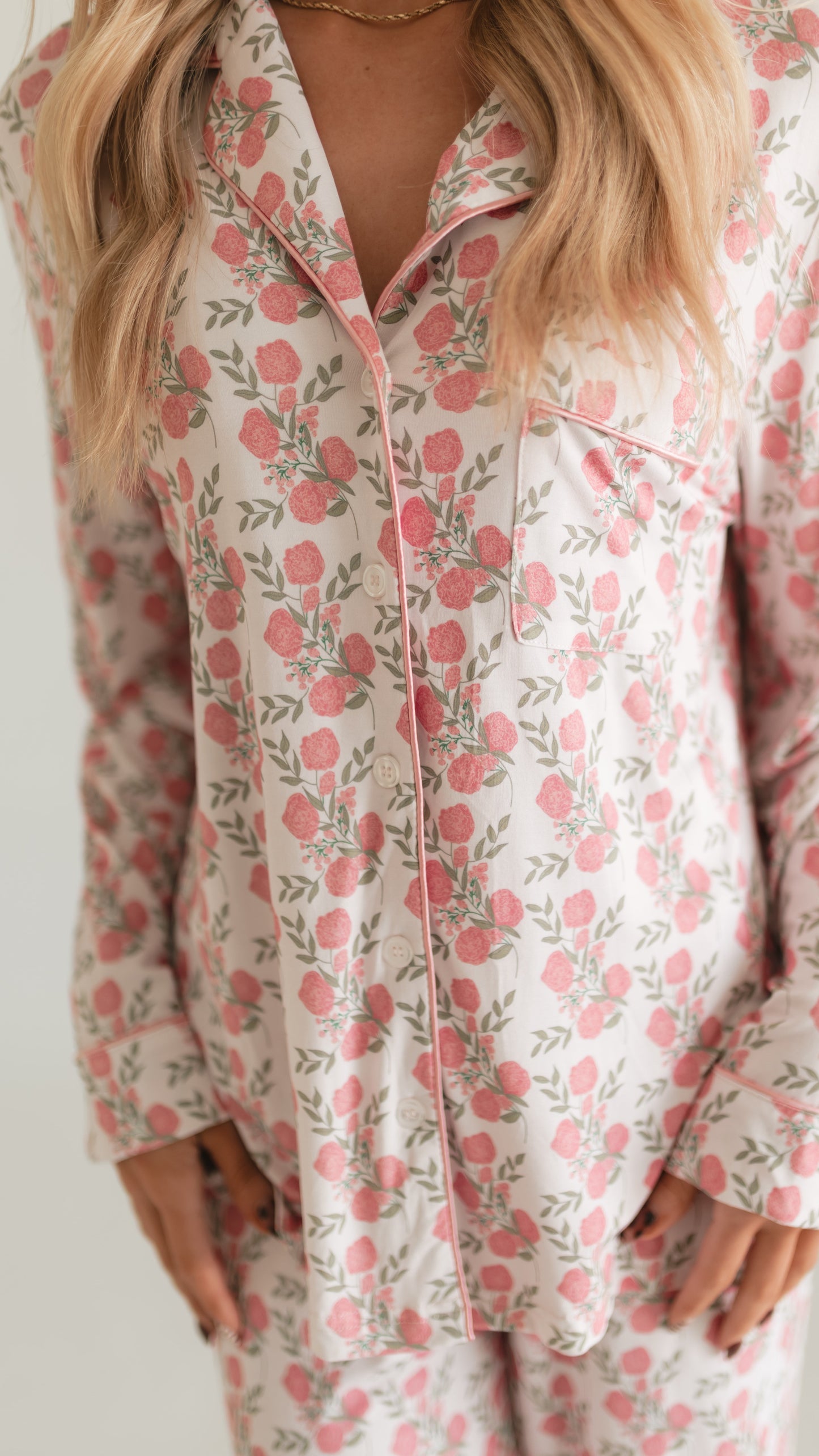Women's Button Up Set In Pink Floral