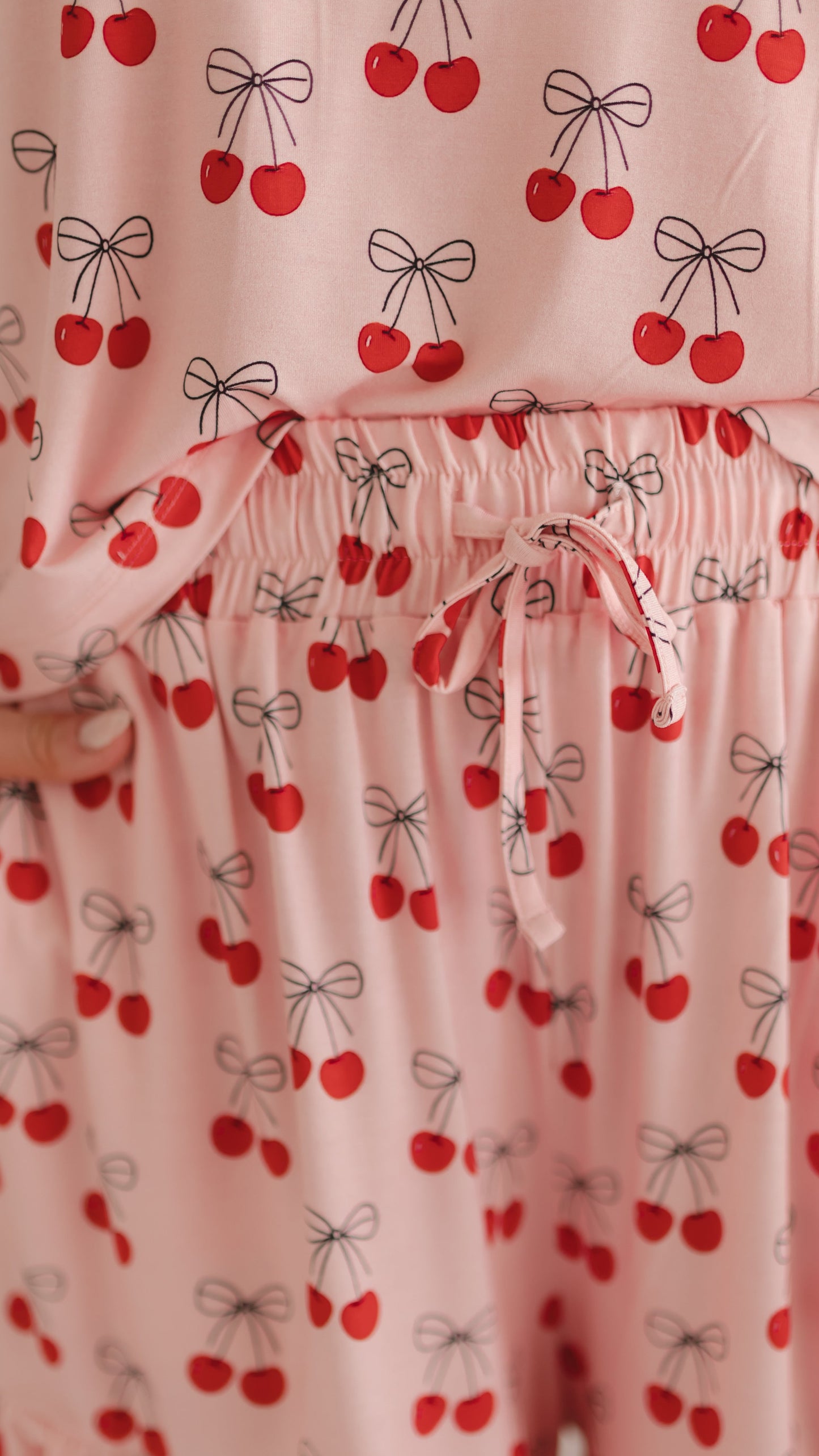 Women's Ruffle Short Set in Pink Cherry Bows