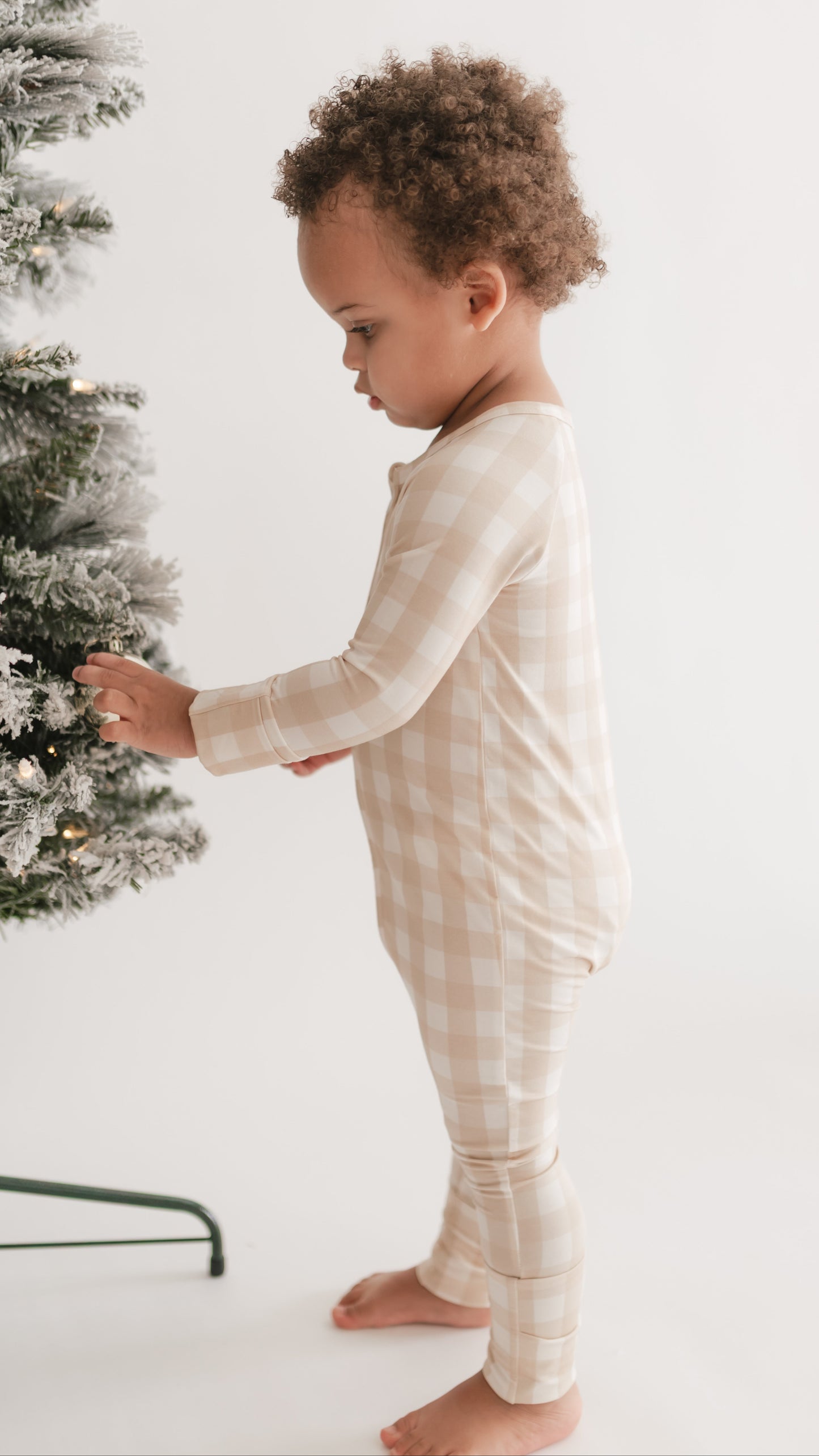 Infant Romper in Neutral Gingham