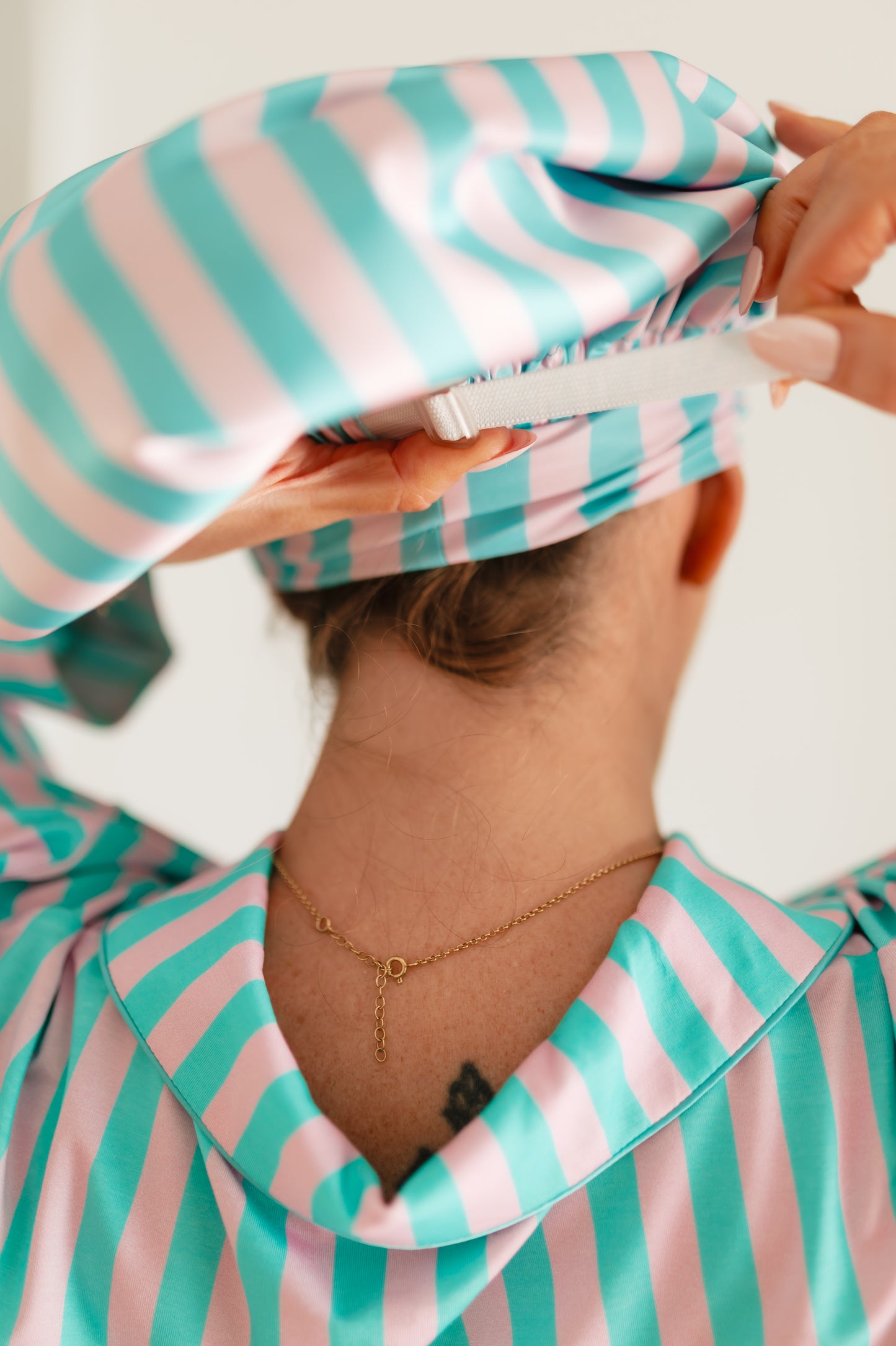 Adult Satin Bonnet in Cotton Candy Stripes