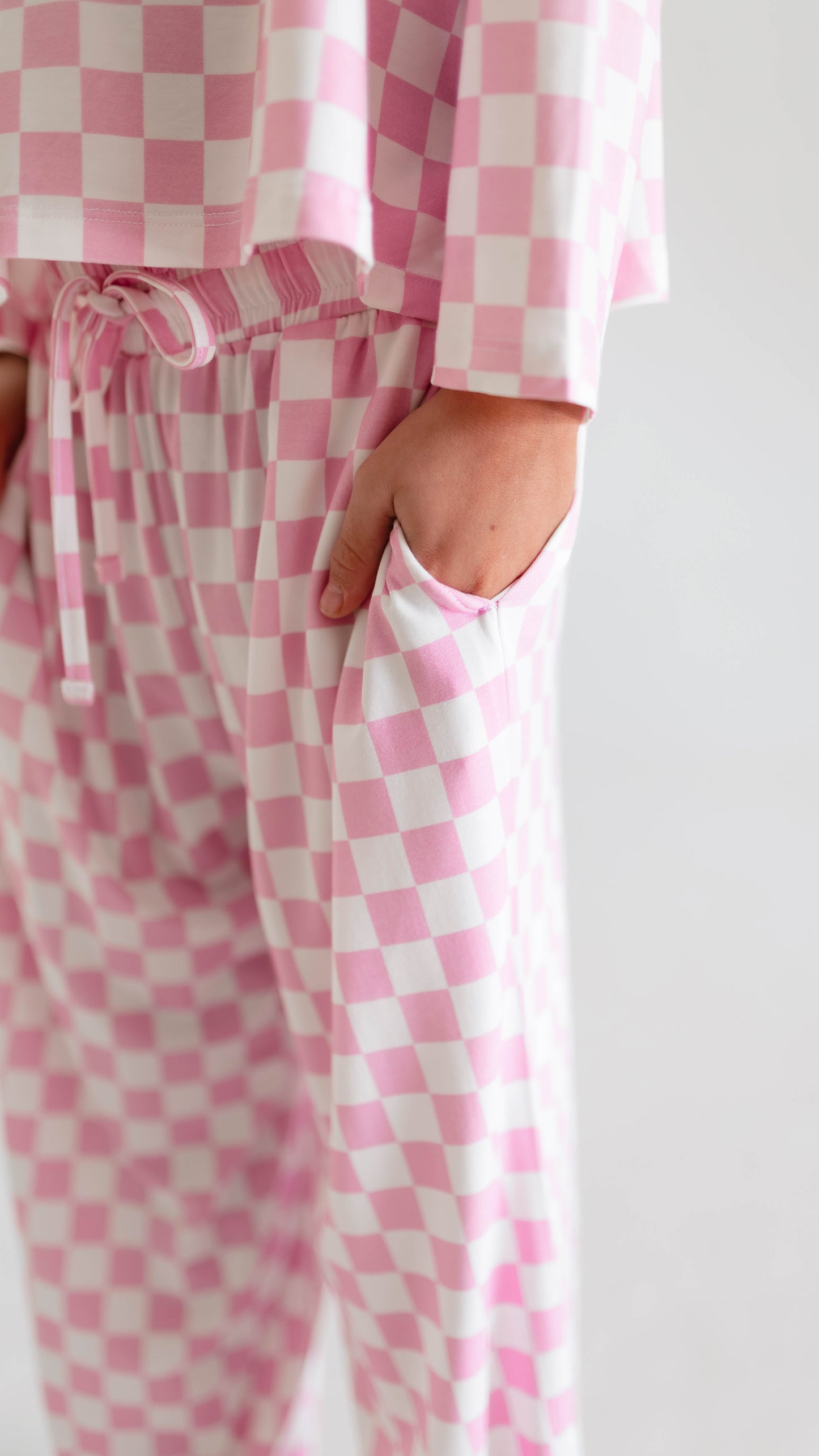 Girls Long Sleeve and Pants Set in Pink Checkered