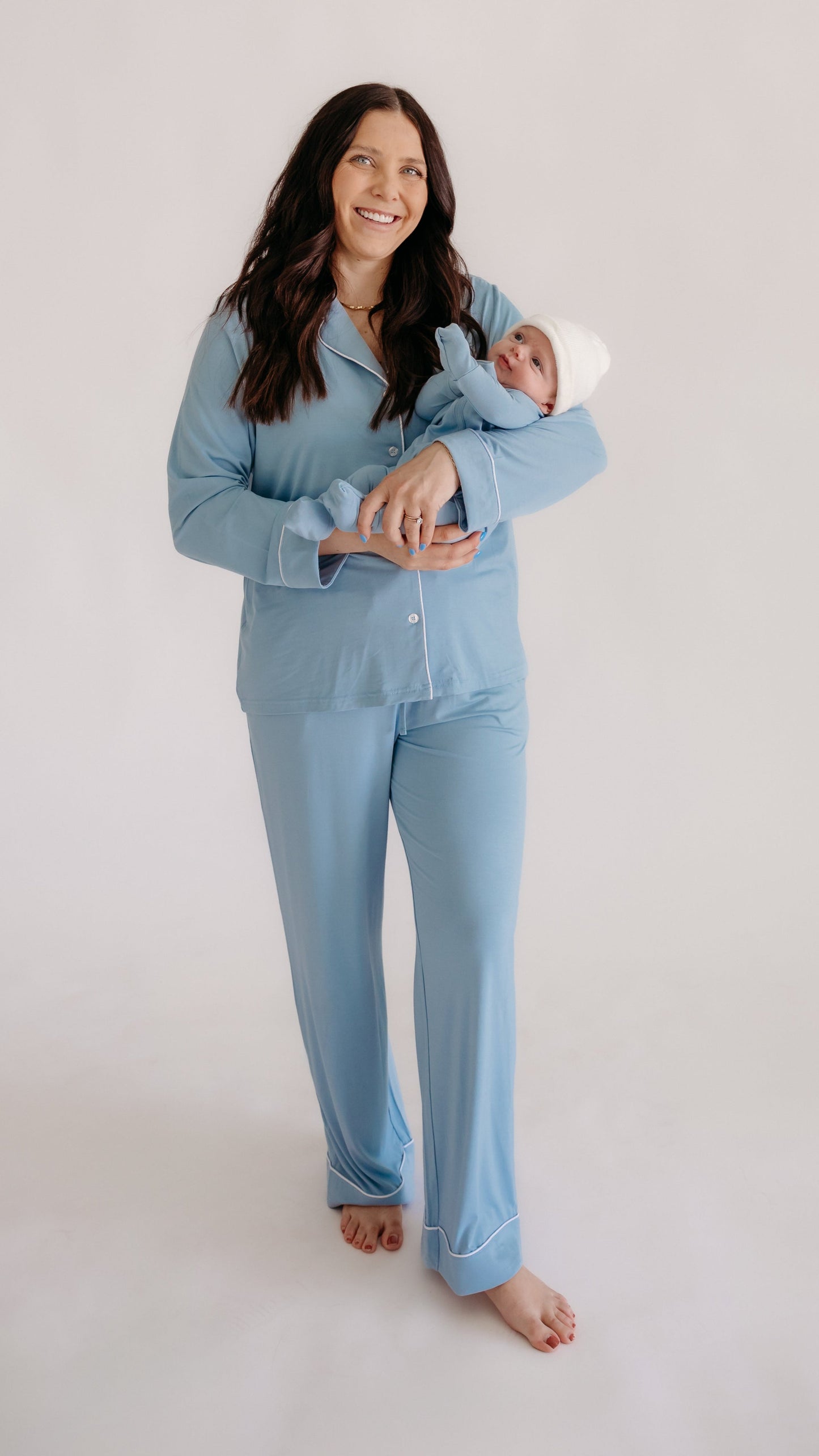 Women's Button Up Set In Cornflower Blue