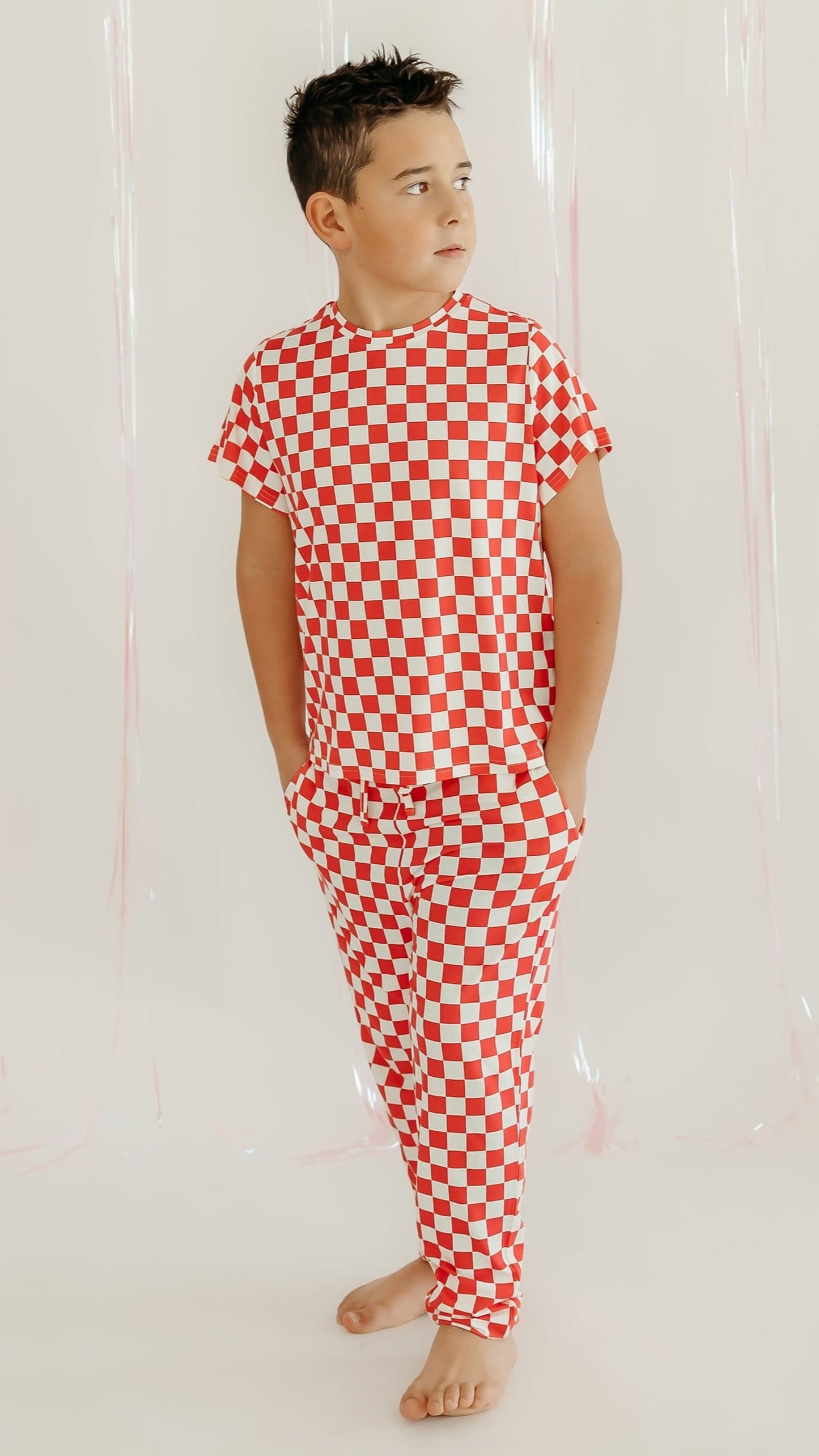 Youth Jogger Set In Red Checkered