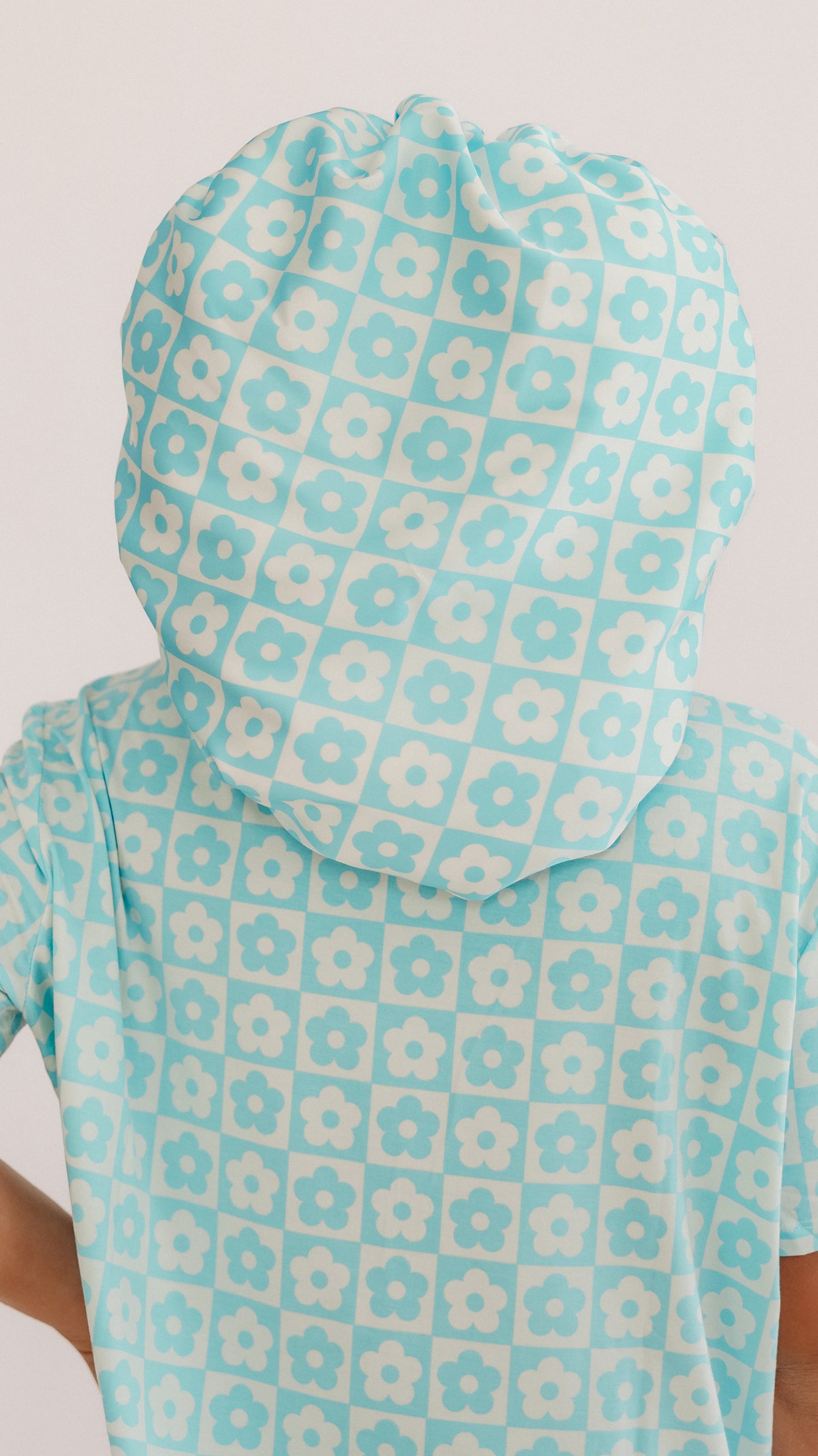 Kids Satin Bonnet in Blue Floral Checkered