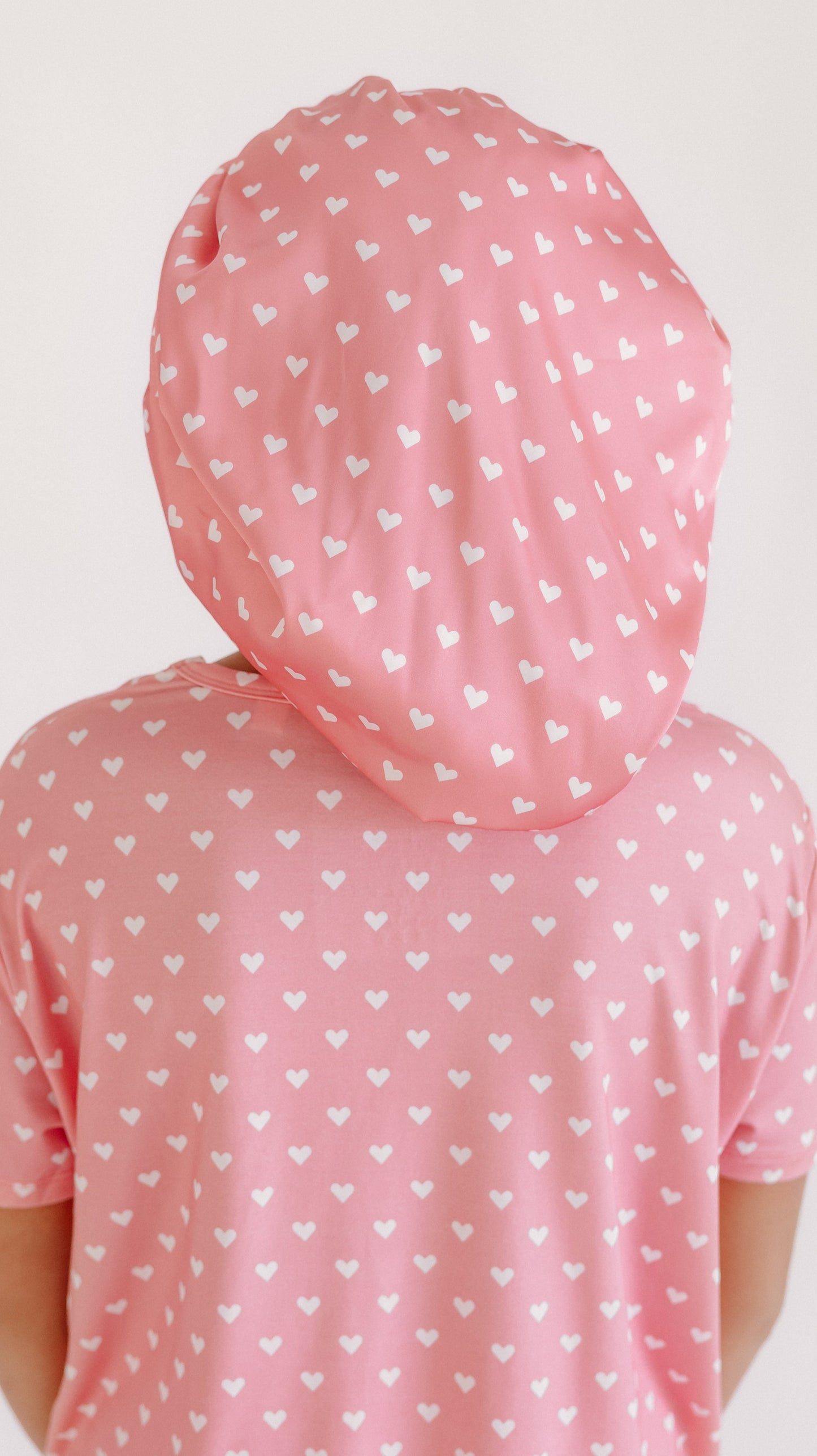 Kids Satin Bonnet in Pink Hearts