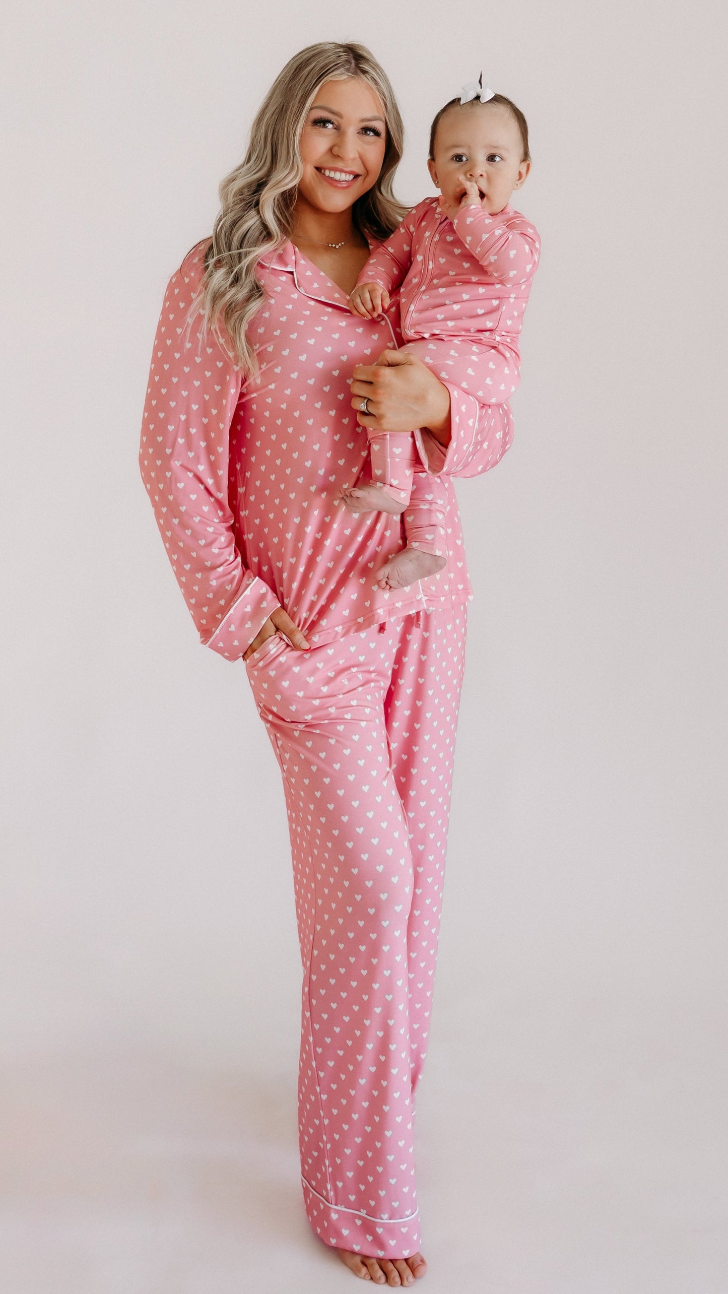 Women's Button Up Set In Pink Hearts