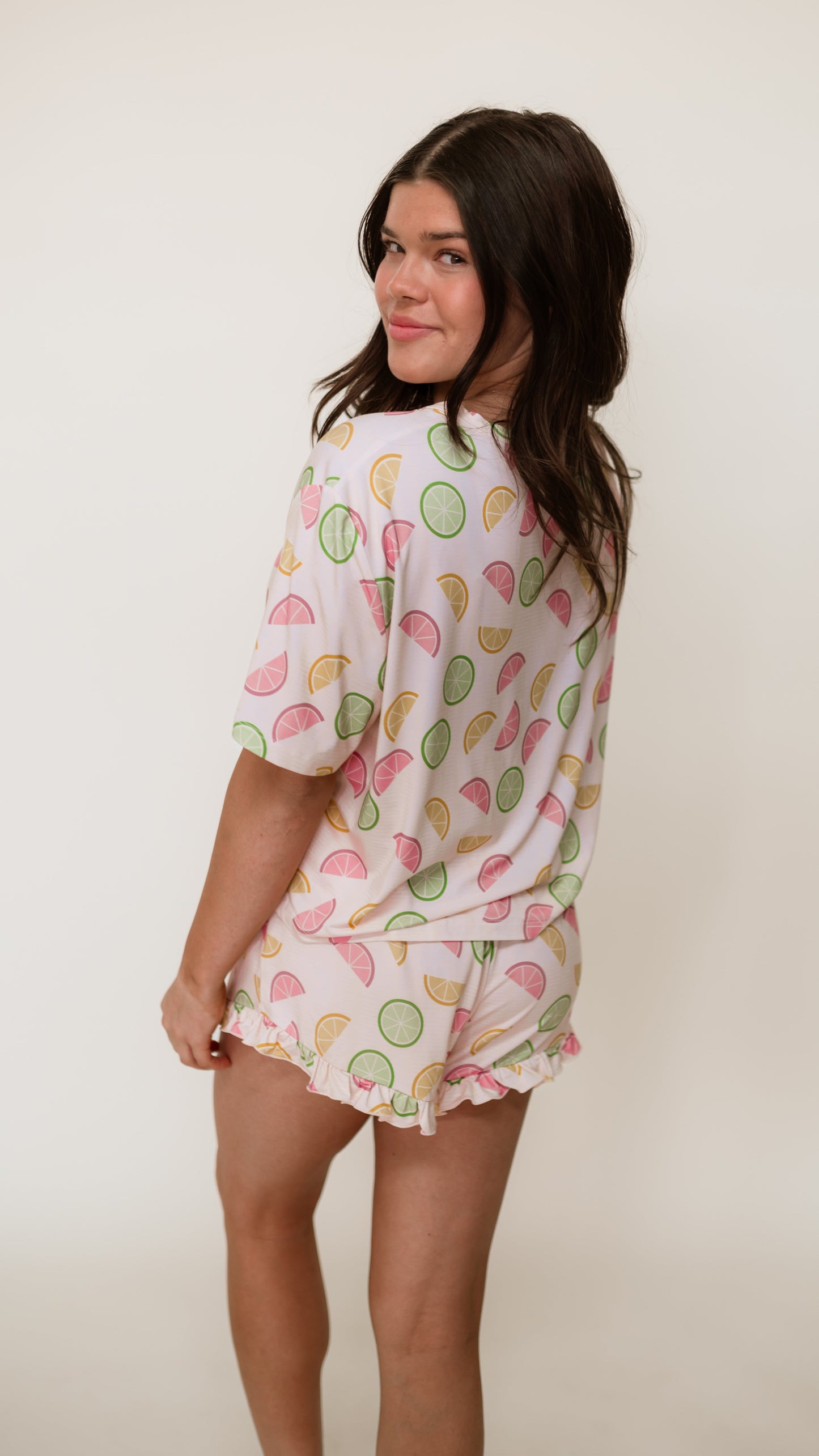 Womens Ruffle Short Set in Mixed Fruit