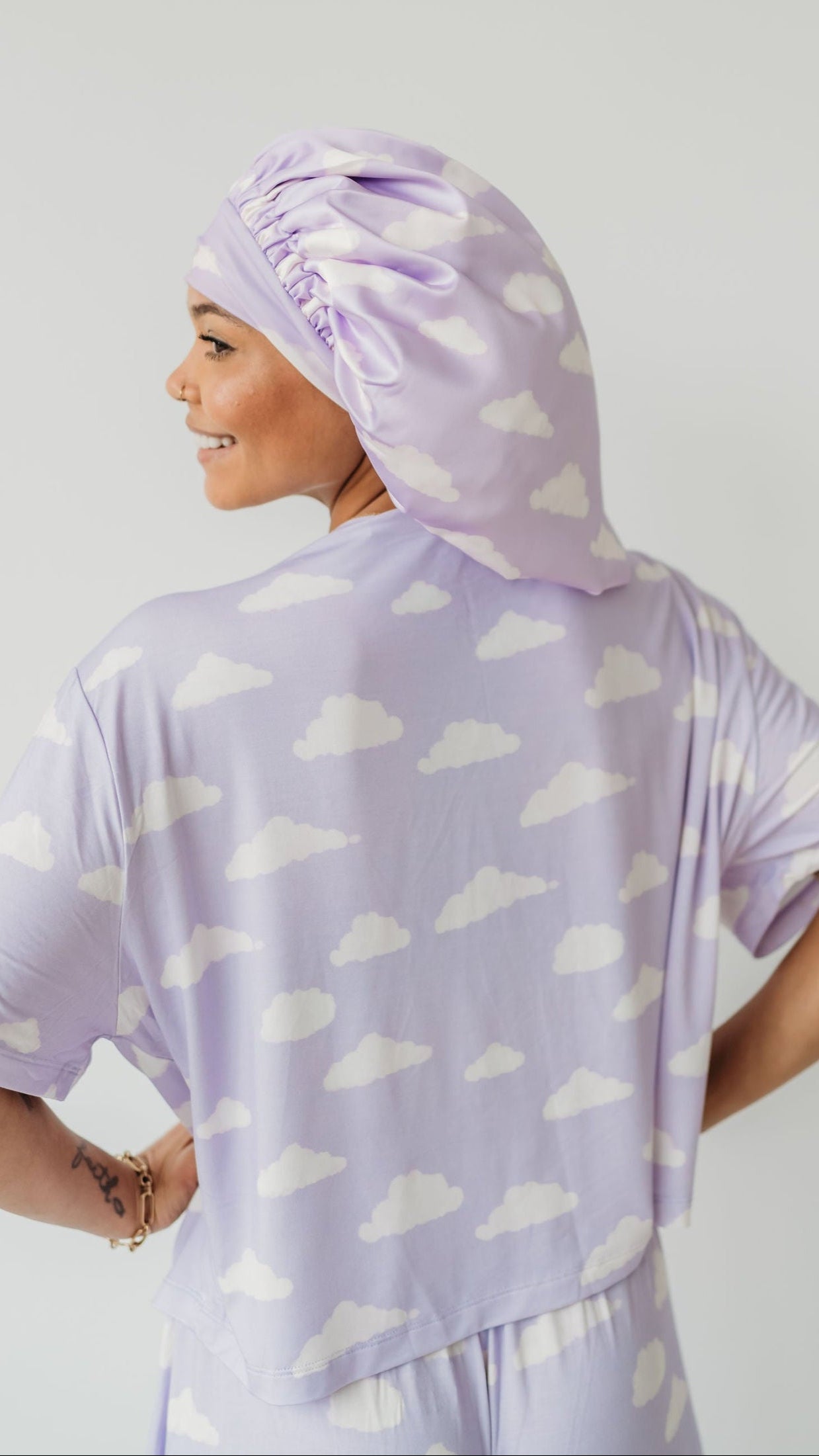 Adult Satin Bonnet in Lavender Skies