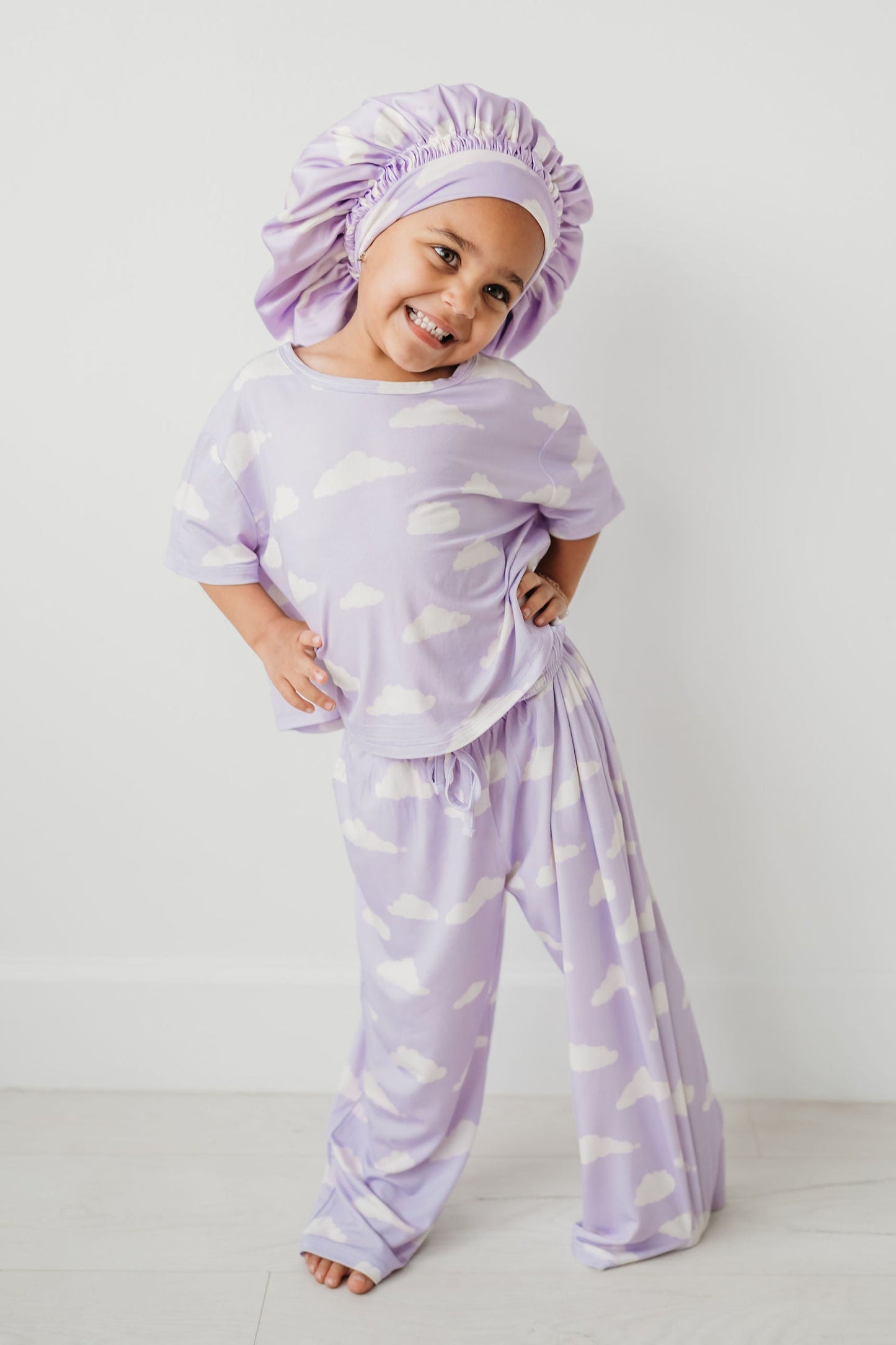 Kids Satin Bonnet in Lavender Skies