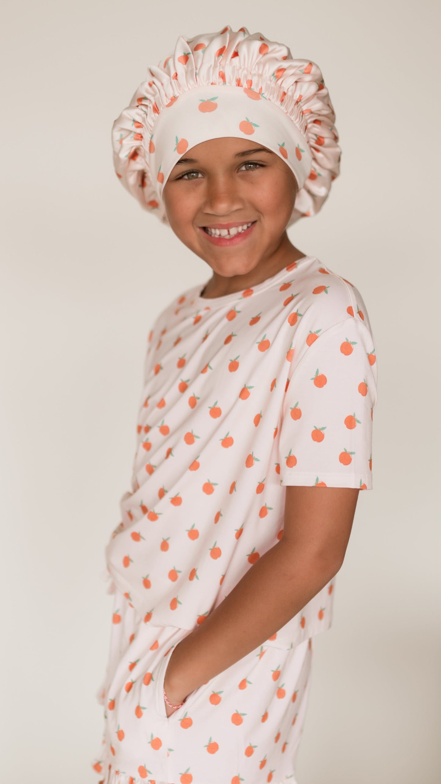 Kids Satin Bonnet in Peaches
