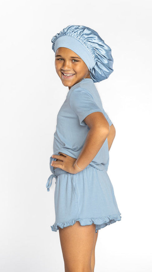 Kids Satin Bonnet in Cornflower Blue
