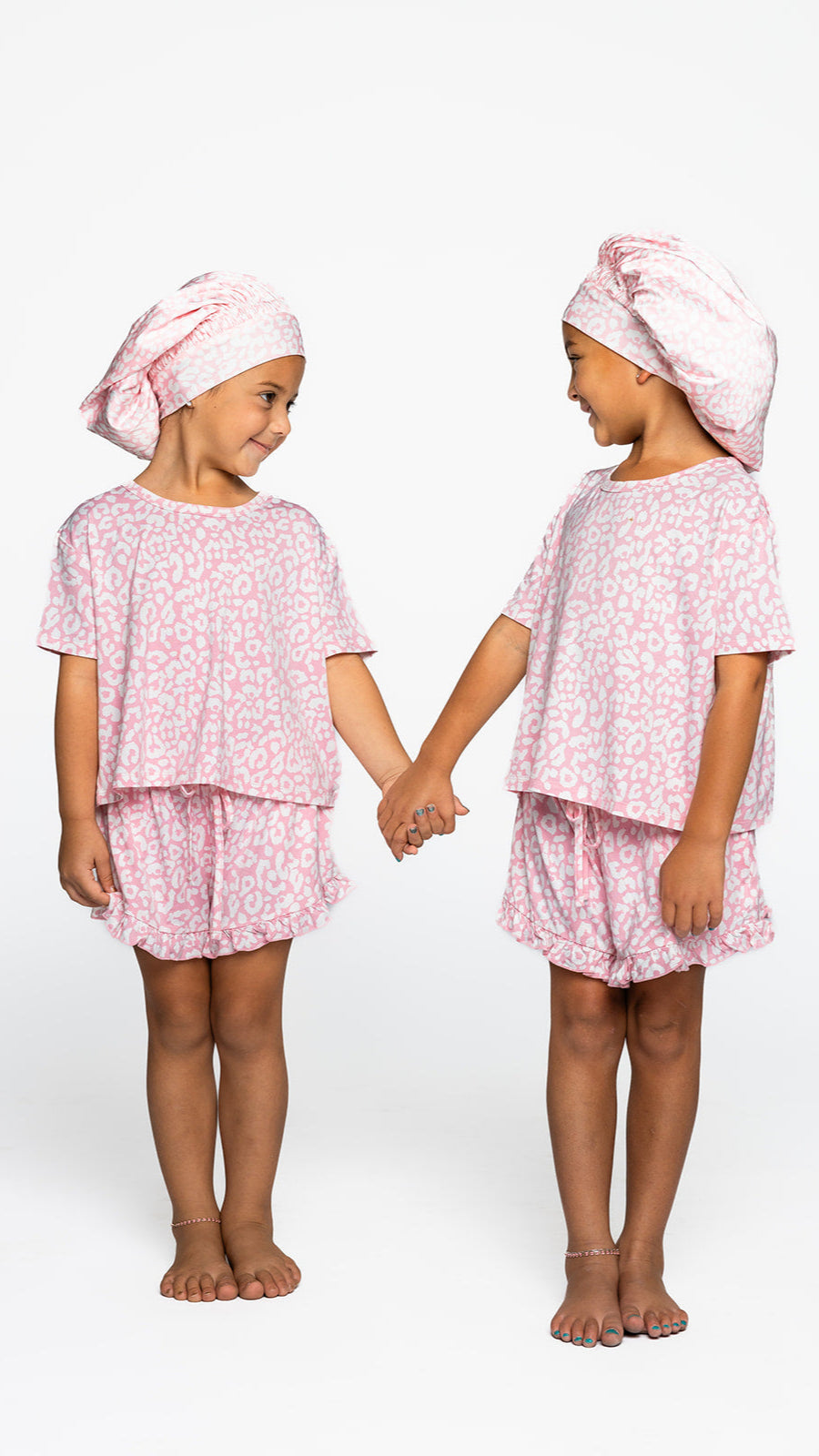 Kids Satin Bonnet in Pink Leopard