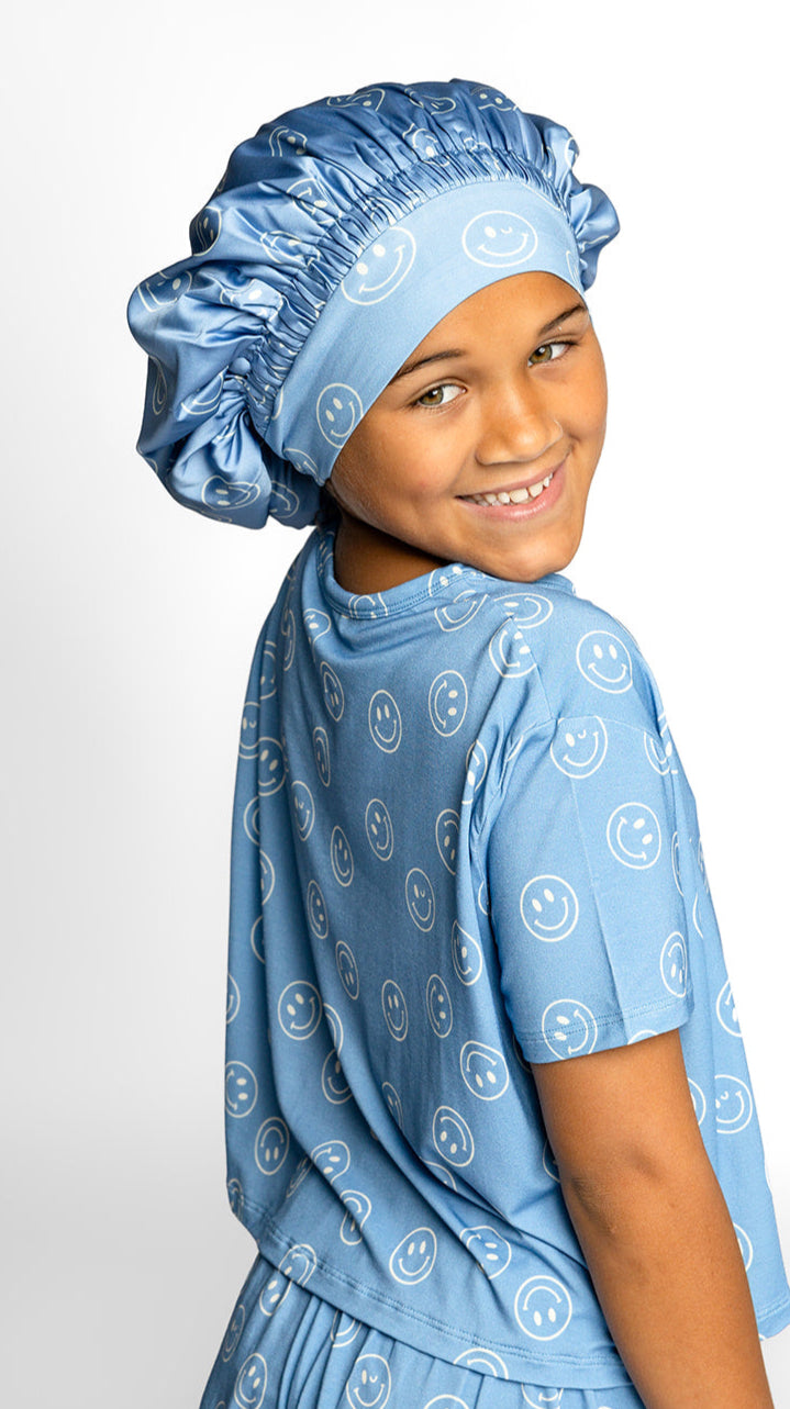 Kids Satin Bonnet in Smileys – Silks