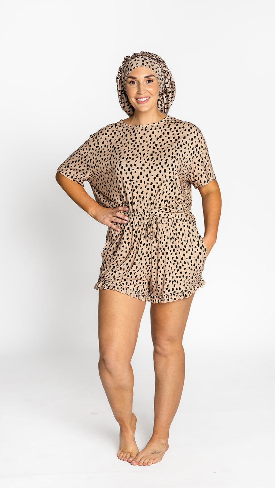 Adult Satin Bonnet in Brown Cheetah