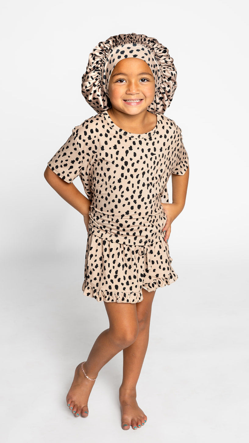 Kids Satin Bonnet in Brown Cheetah