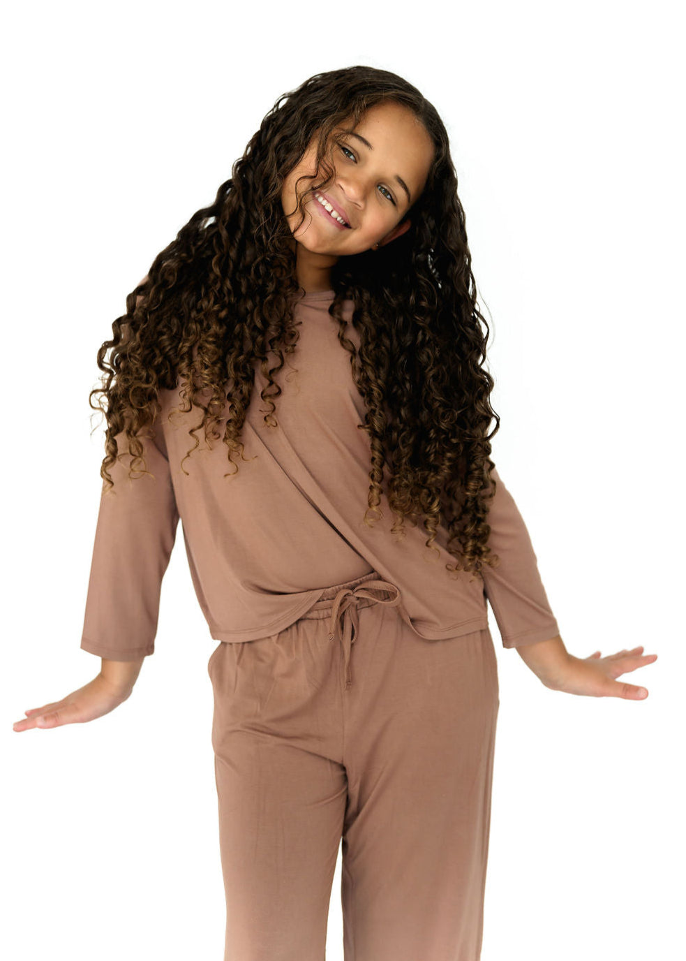 Girls Long Sleeve and Pants Set in Mocha
