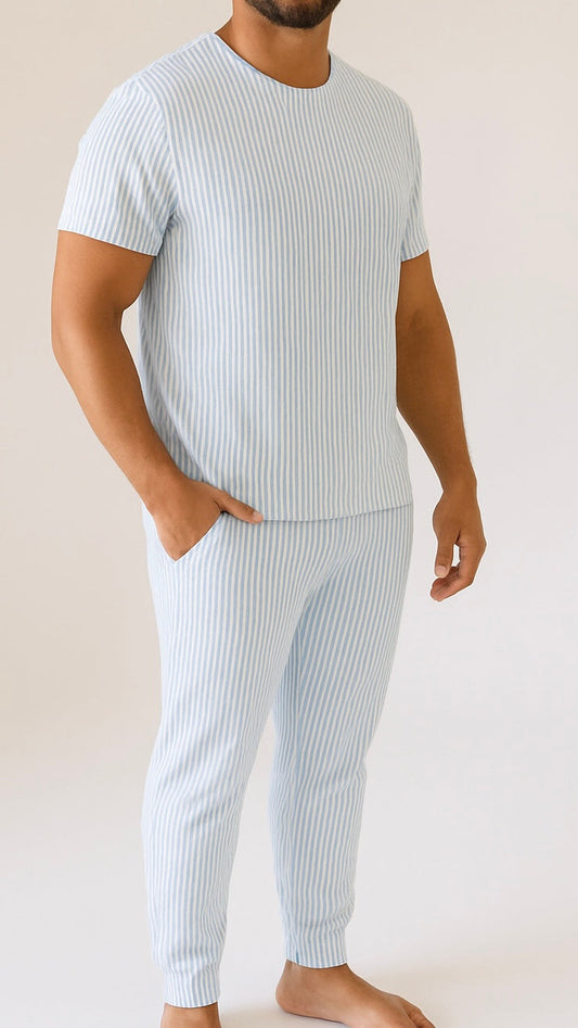 Adult Jogger Set In Blue Pin Stripes