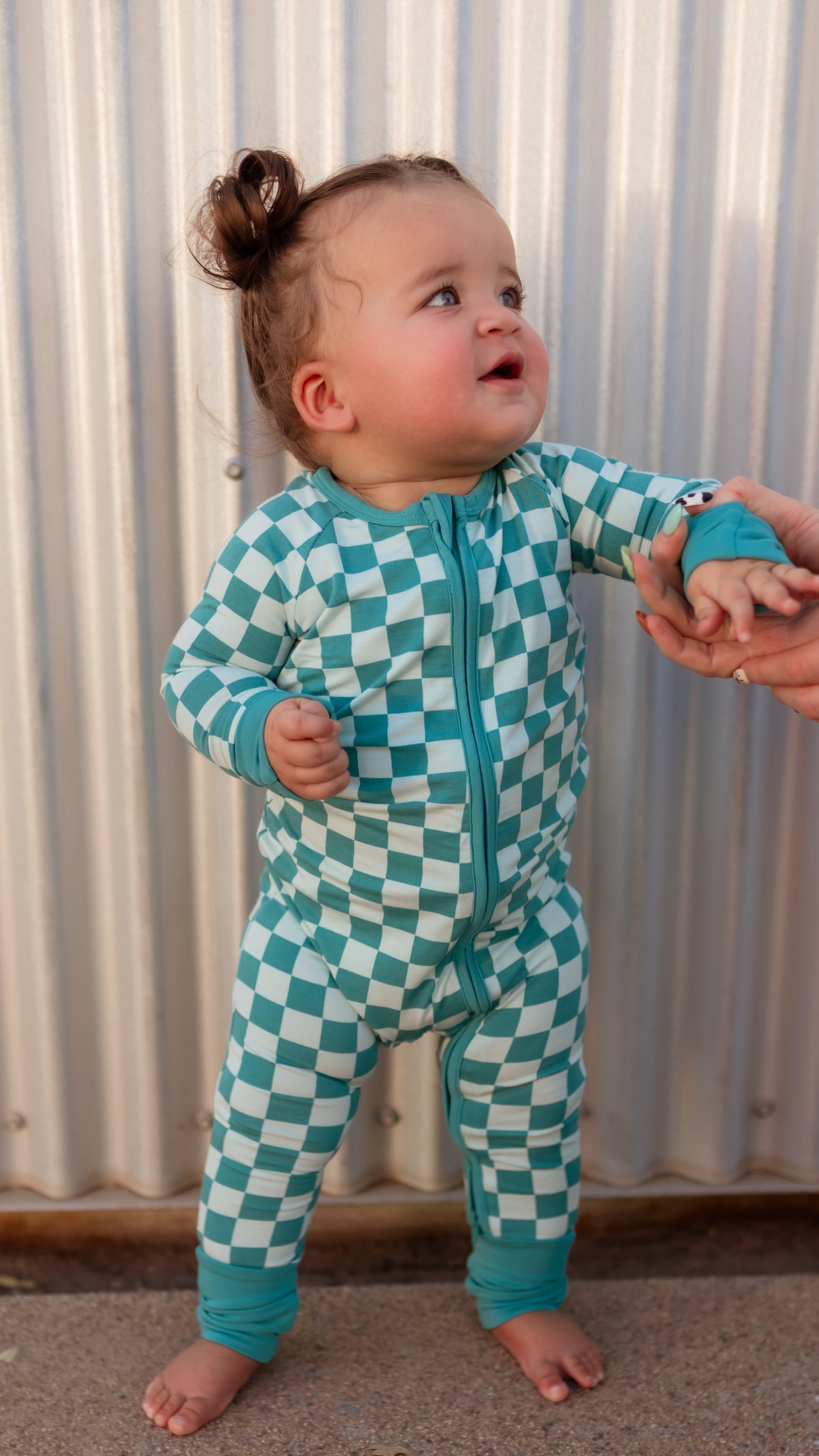 Infant Romper in Teal and Blue Checkered