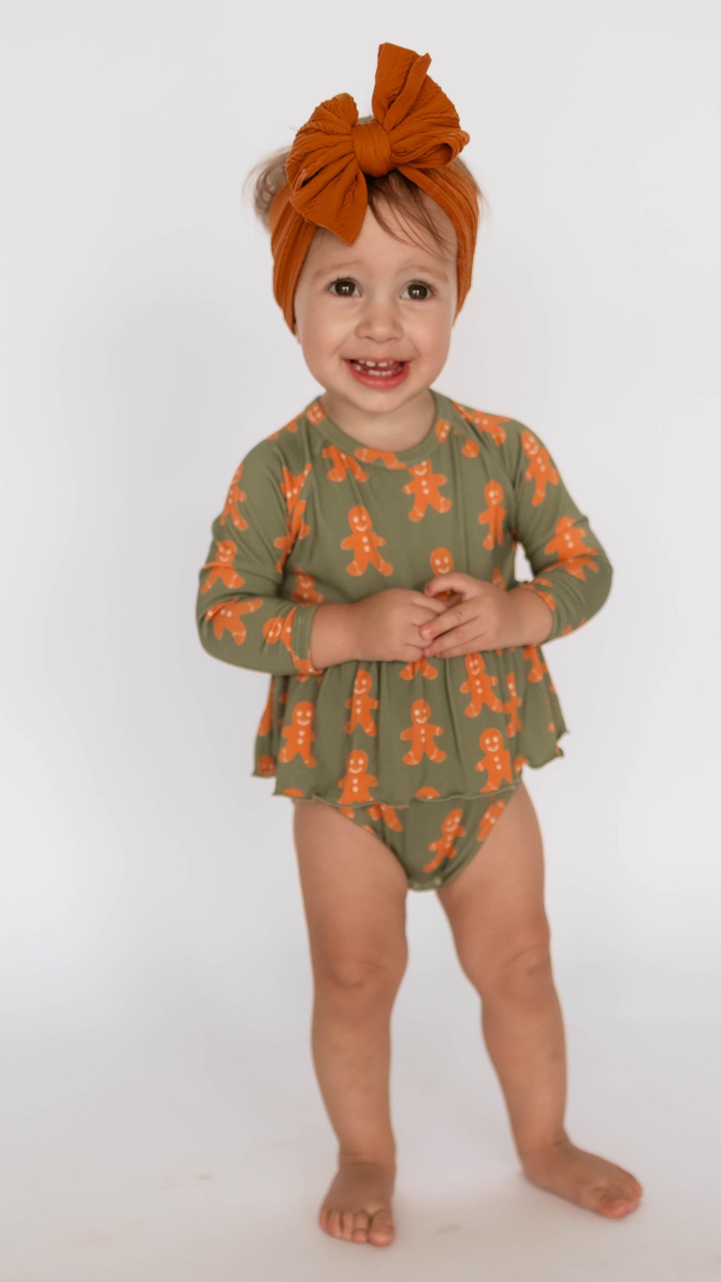 Infant Long Sleeve and Skirt Onesie in Gingerbreads